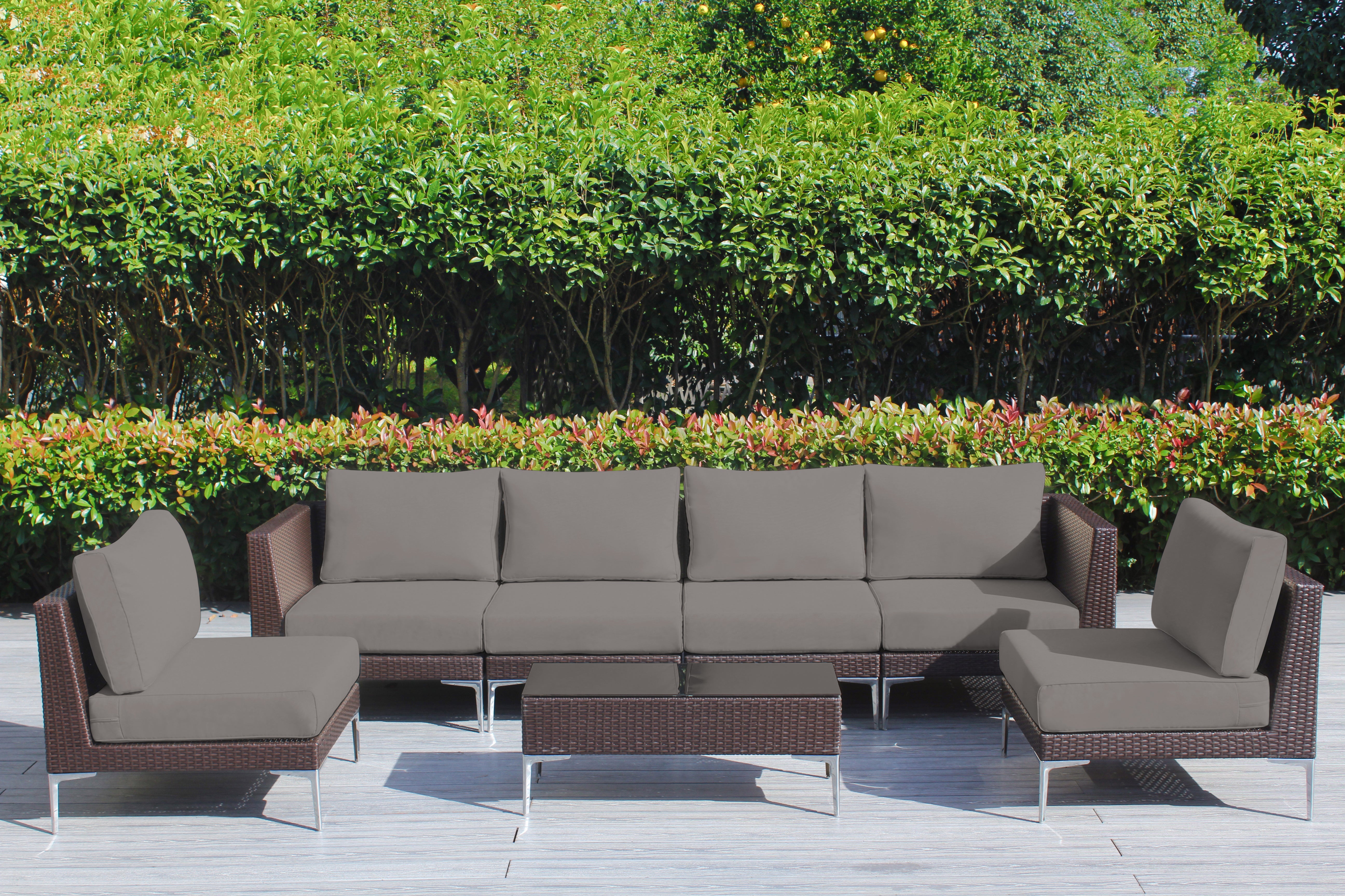 Fully Assembled Rainshield Patio Furniture - Premium 7 Piece Outdoor Sectional with Oversized Seating, Tall High Back and 6-inch Water Protected Cushions