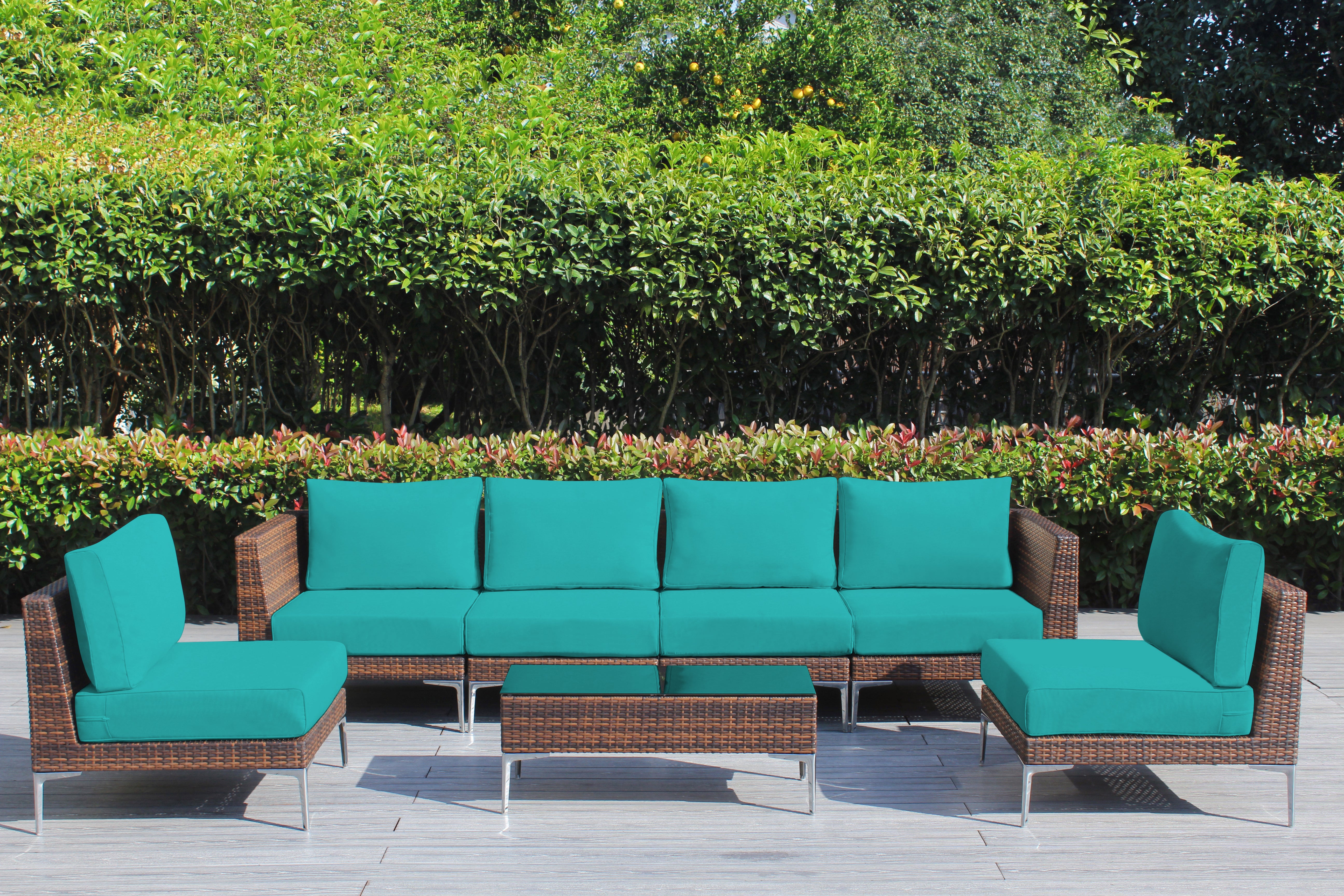 Fully Assembled Rainshield Patio Furniture - Premium 7 Piece Outdoor Sectional with Oversized Seating, Tall High Back and 6-inch Water Protected Cushions
