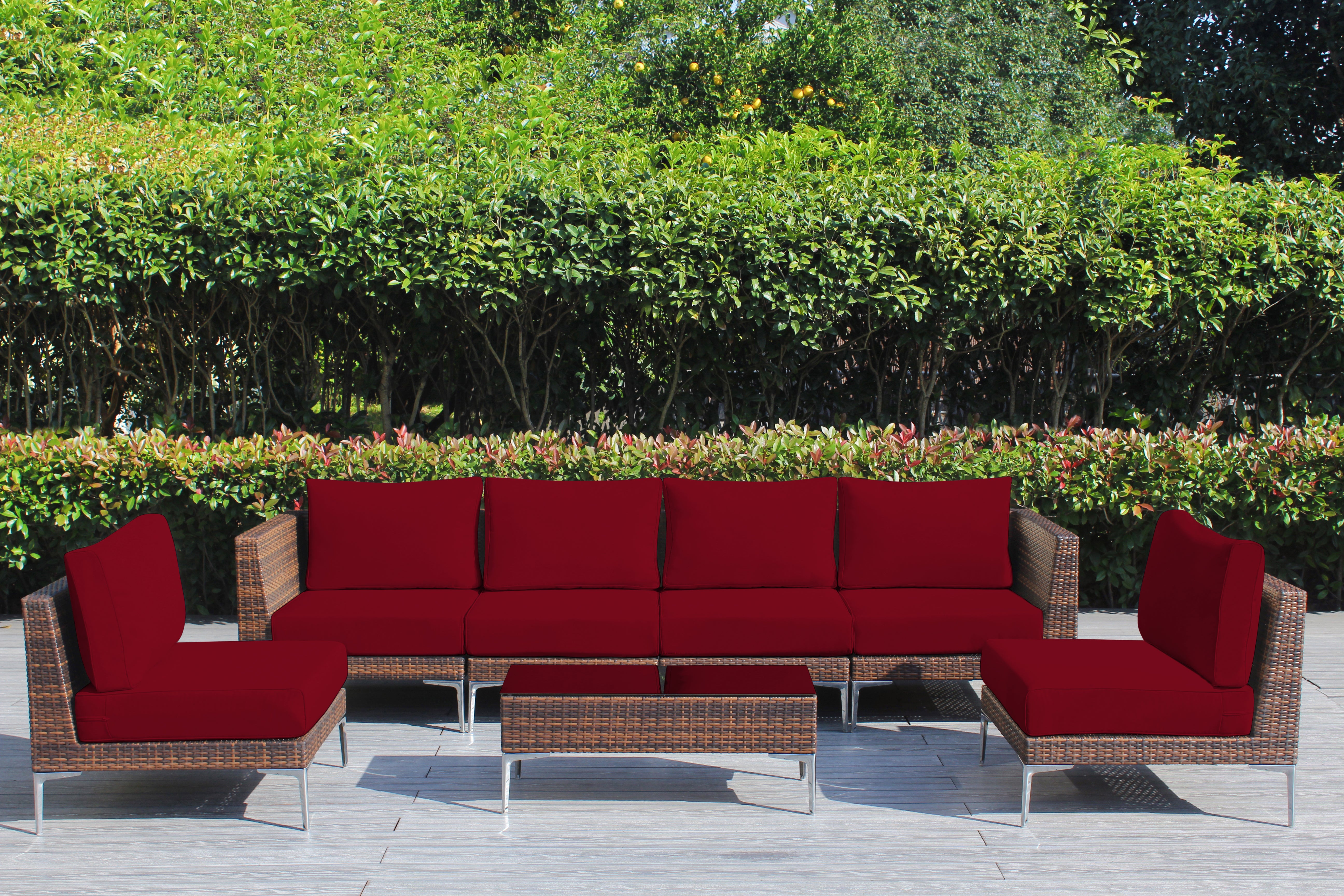 Fully Assembled Rainshield Patio Furniture - Premium 7 Piece Outdoor Sectional with Oversized Seating, Tall High Back and 6-inch Water Protected Cushions