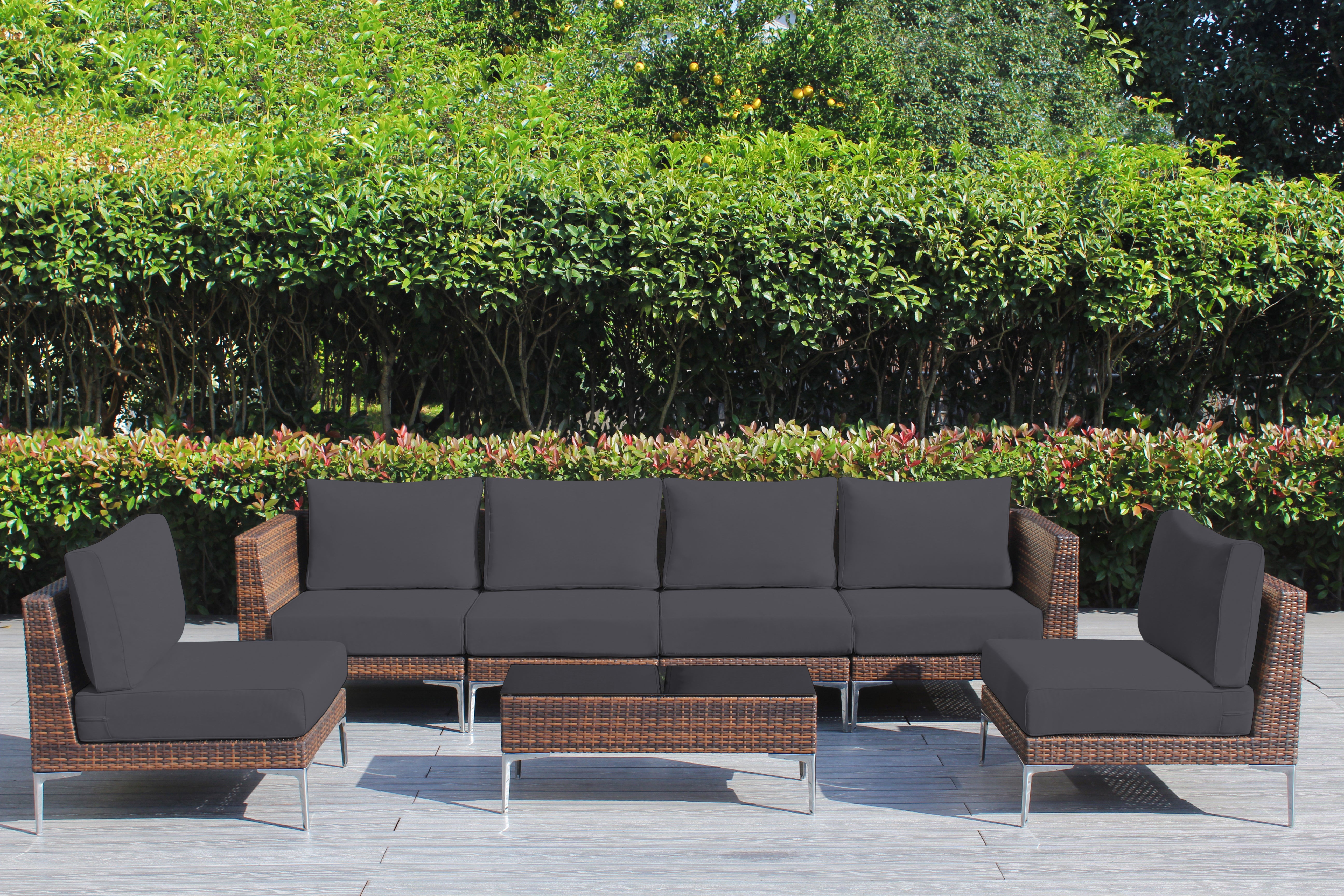 Fully Assembled Rainshield Patio Furniture - Premium 7 Piece Outdoor Sectional with Oversized Seating, Tall High Back and 6-inch Water Protected Cushions