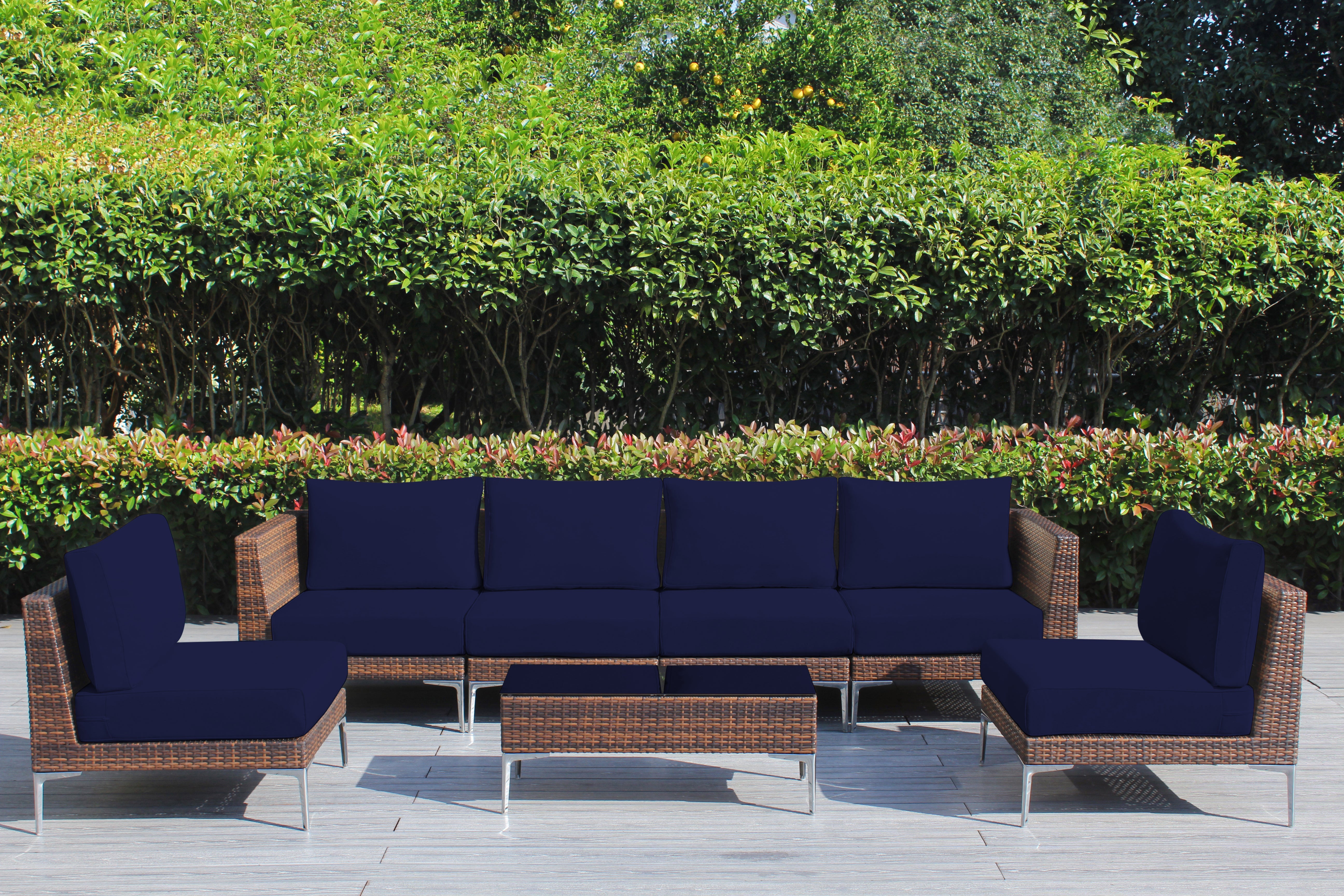 Fully Assembled Rainshield Patio Furniture - Premium 7 Piece Outdoor Sectional with Oversized Seating, Tall High Back and 6-inch Water Protected Cushions