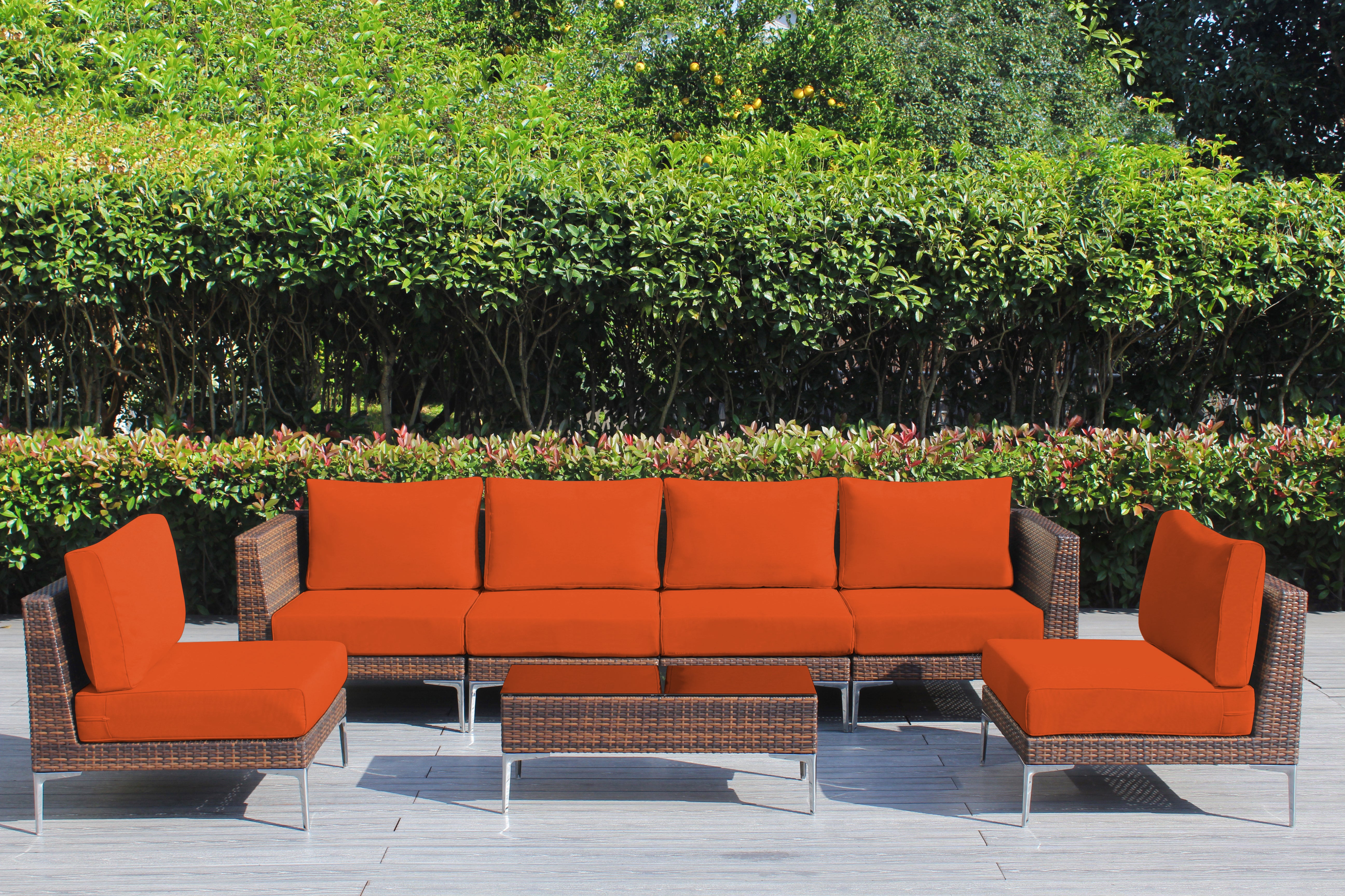 Fully Assembled Rainshield Patio Furniture - Premium 7 Piece Outdoor Sectional with Oversized Seating, Tall High Back and 6-inch Water Protected Cushions