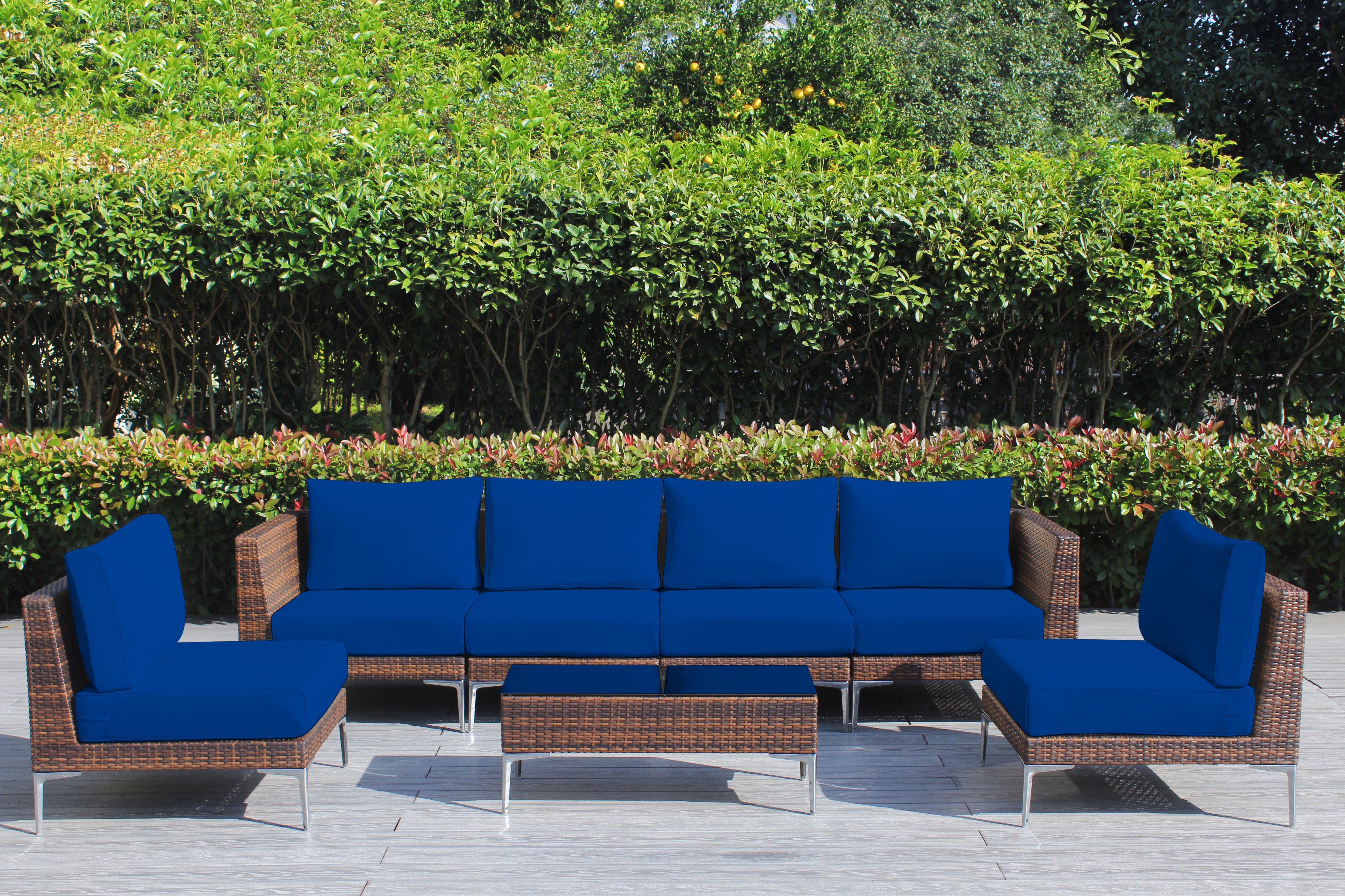Fully Assembled Rainshield Patio Furniture - Premium 7 Piece Outdoor Sectional with Oversized Seating, Tall High Back and 6-inch Water Protected Cushions