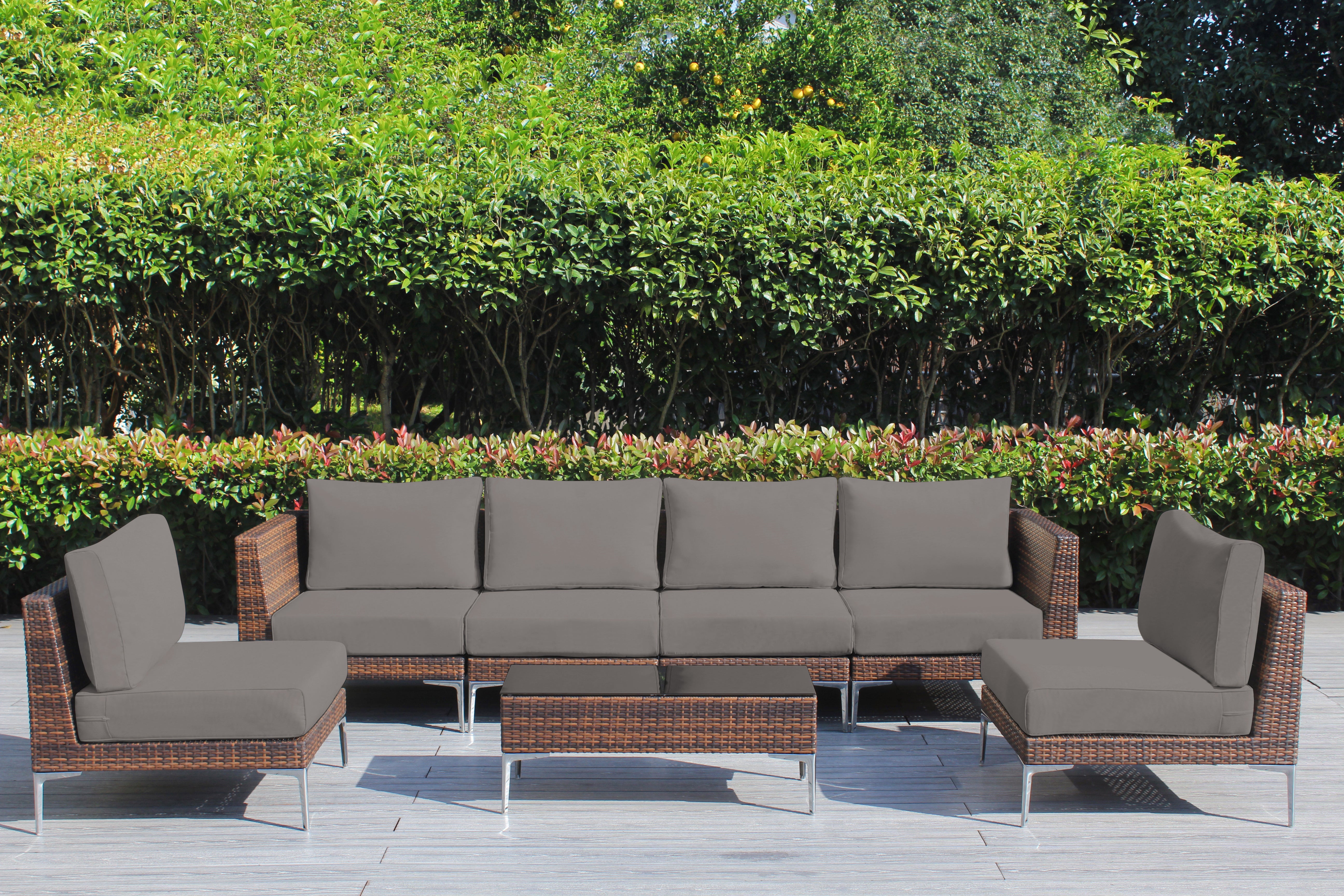 Fully Assembled Rainshield Patio Furniture - Premium 7 Piece Outdoor Sectional with Oversized Seating, Tall High Back and 6-inch Water Protected Cushions