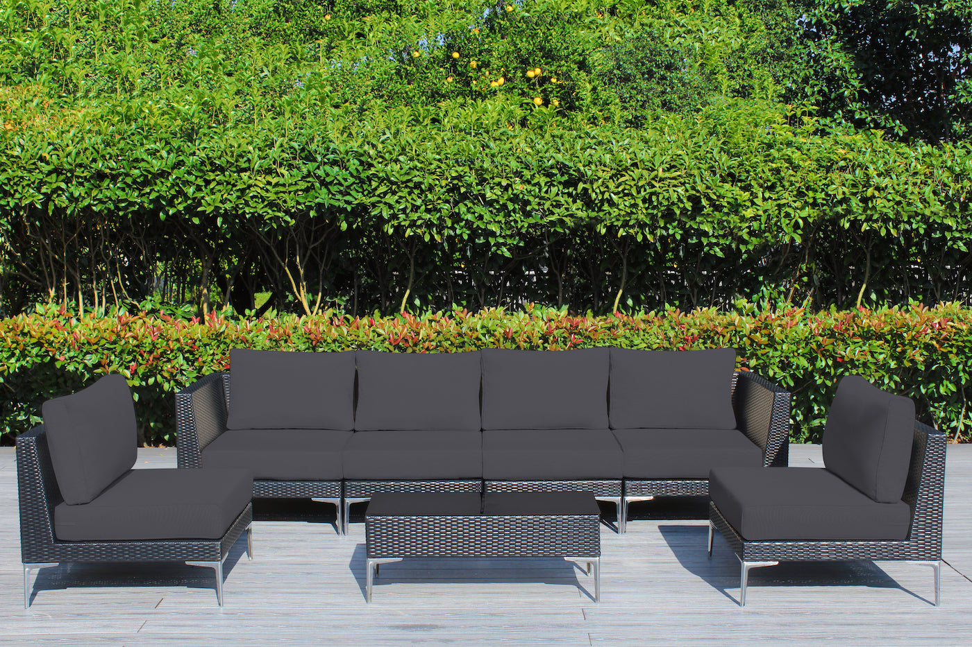 Fully Assembled Rainshield Patio Furniture - Premium 7 Piece Outdoor Sectional with Oversized Seating, Tall High Back and 6-inch Water Protected Cushions