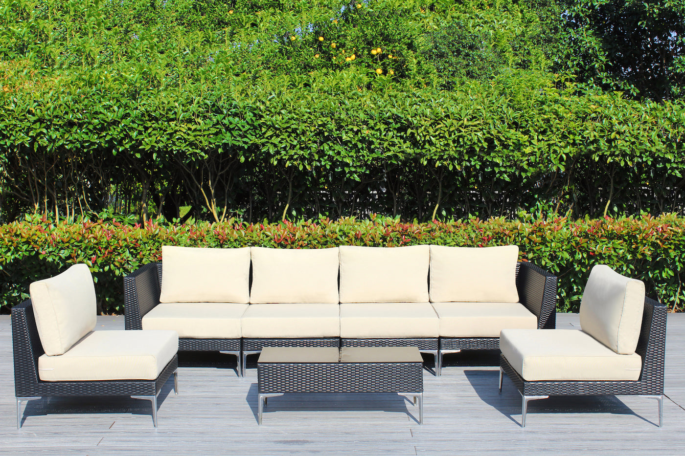 Fully Assembled Rainshield Patio Furniture - Premium 7 Piece Outdoor Sectional with Oversized Seating, Tall High Back and 6-inch Water Protected Cushions
