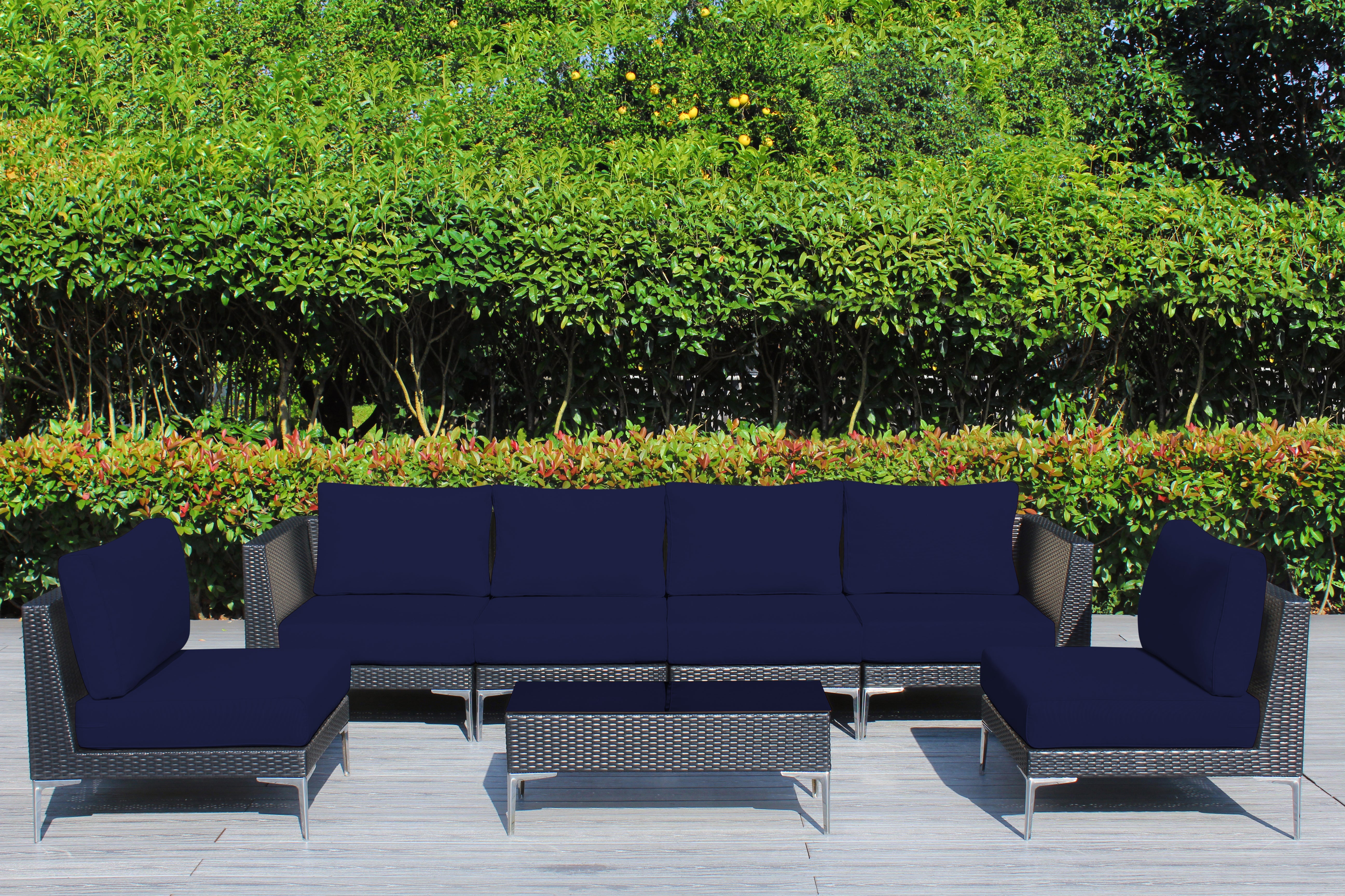 Fully Assembled Rainshield Patio Furniture - Premium 7 Piece Outdoor Sectional with Oversized Seating, Tall High Back and 6-inch Water Protected Cushions