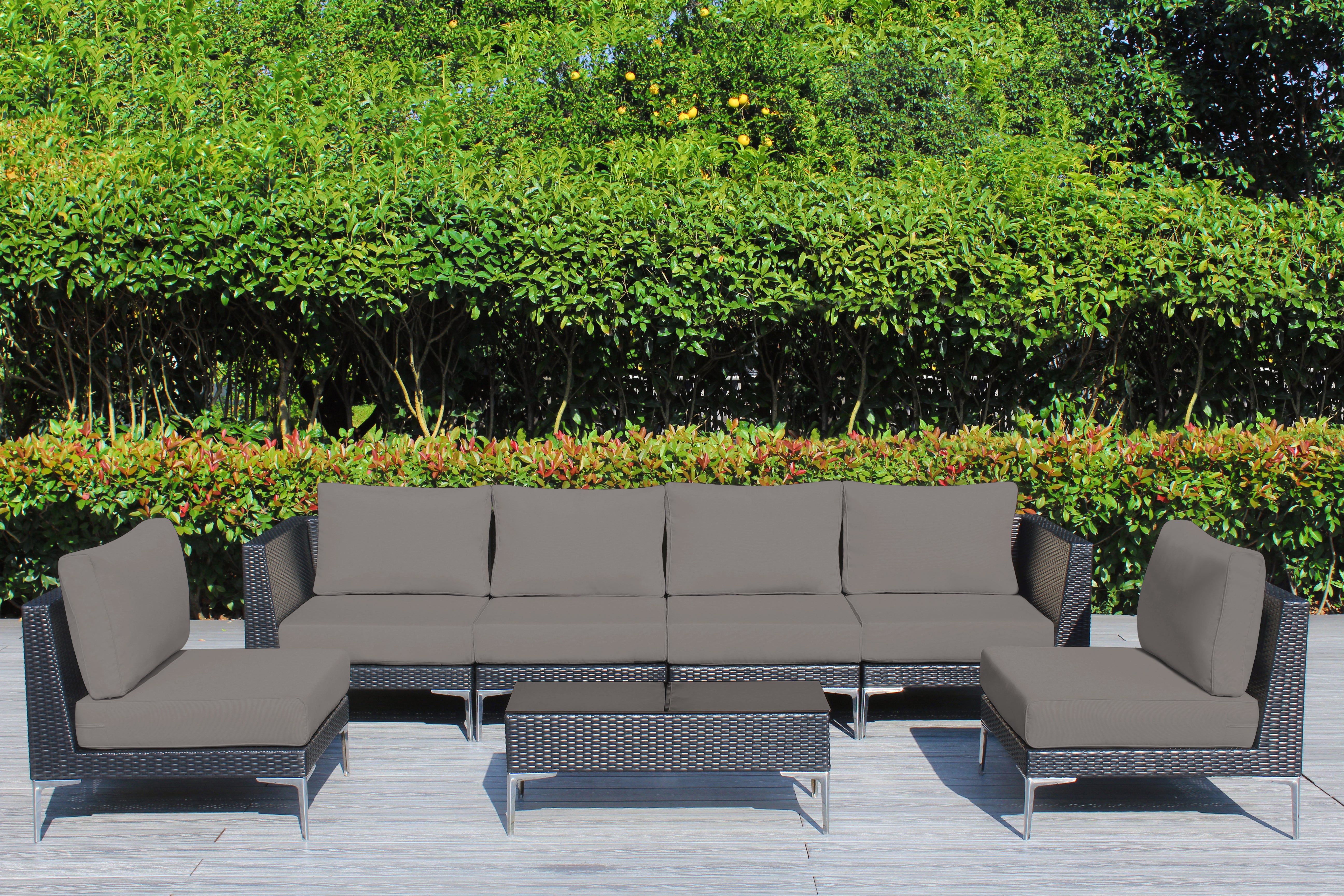 Fully Assembled Rainshield Patio Furniture - Premium 7 Piece Outdoor Sectional with Oversized Seating, Tall High Back and 6-inch Water Protected Cushions