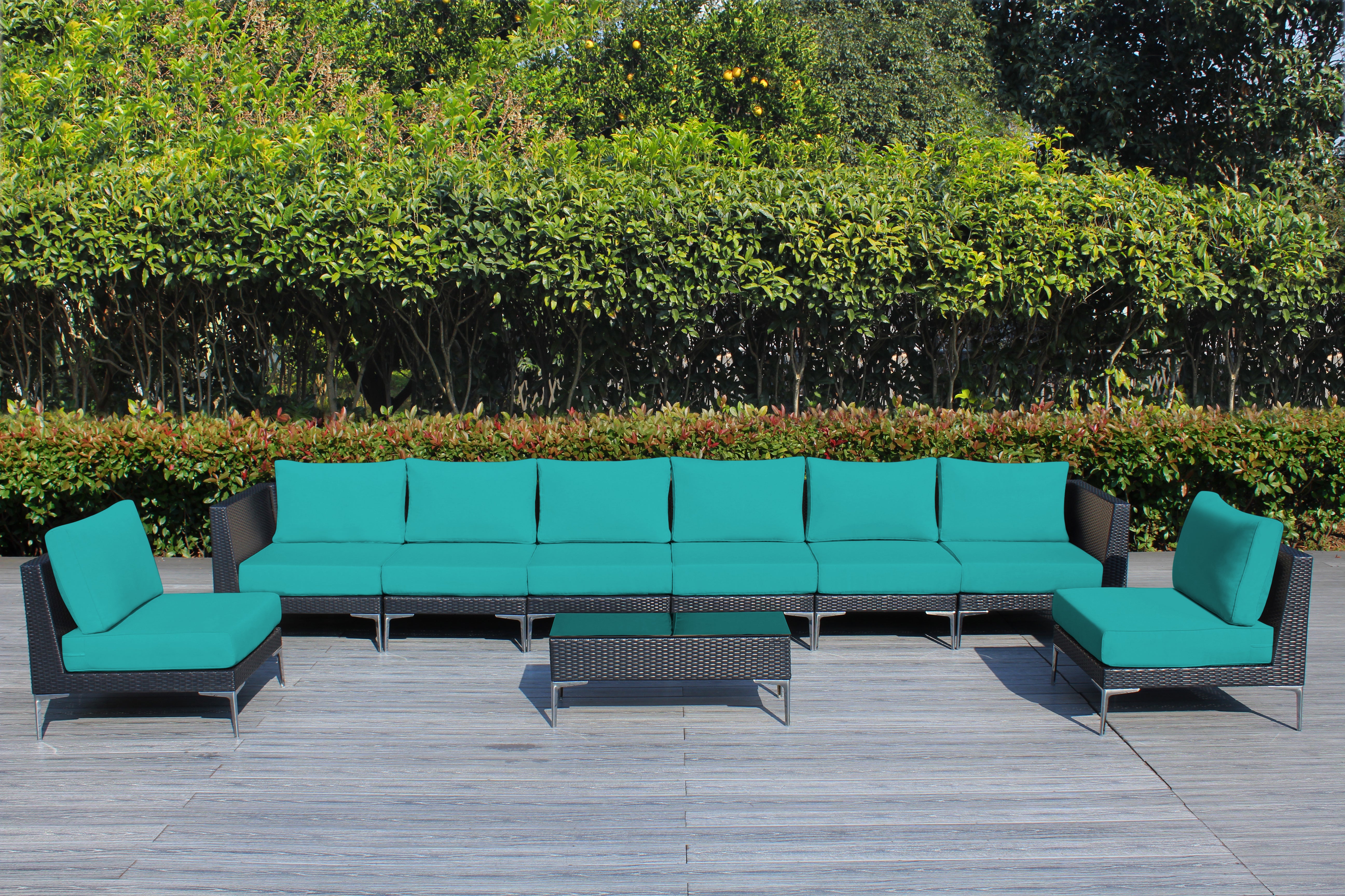 Fully Assembled RainShield Patio Furniture - Premium 9 Piece Outdoor Sectional with 6-inch Water Protected Cushions