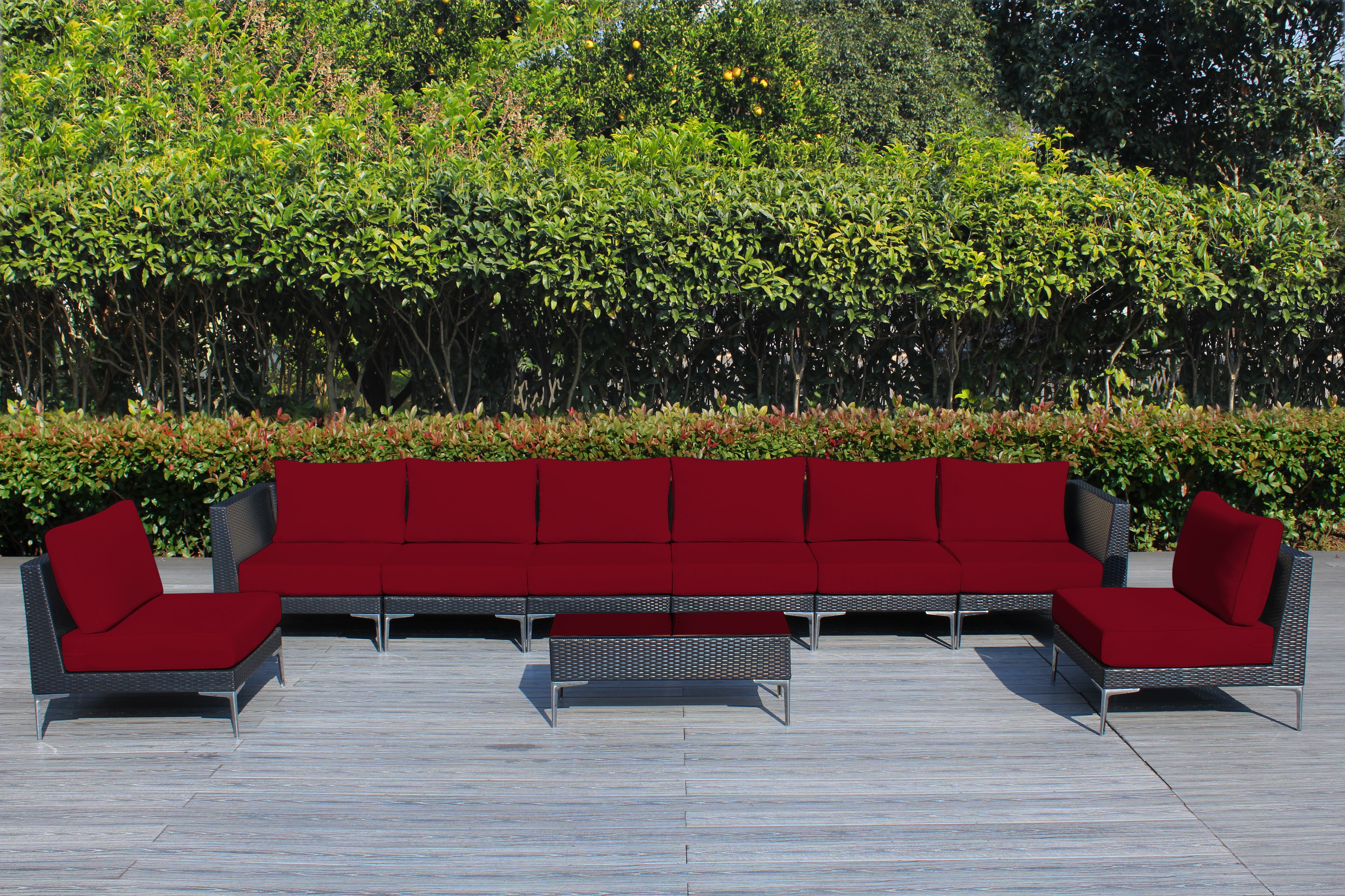 Fully Assembled RainShield Patio Furniture - Premium 9 Piece Outdoor Sectional with 6-inch Water Protected Cushions