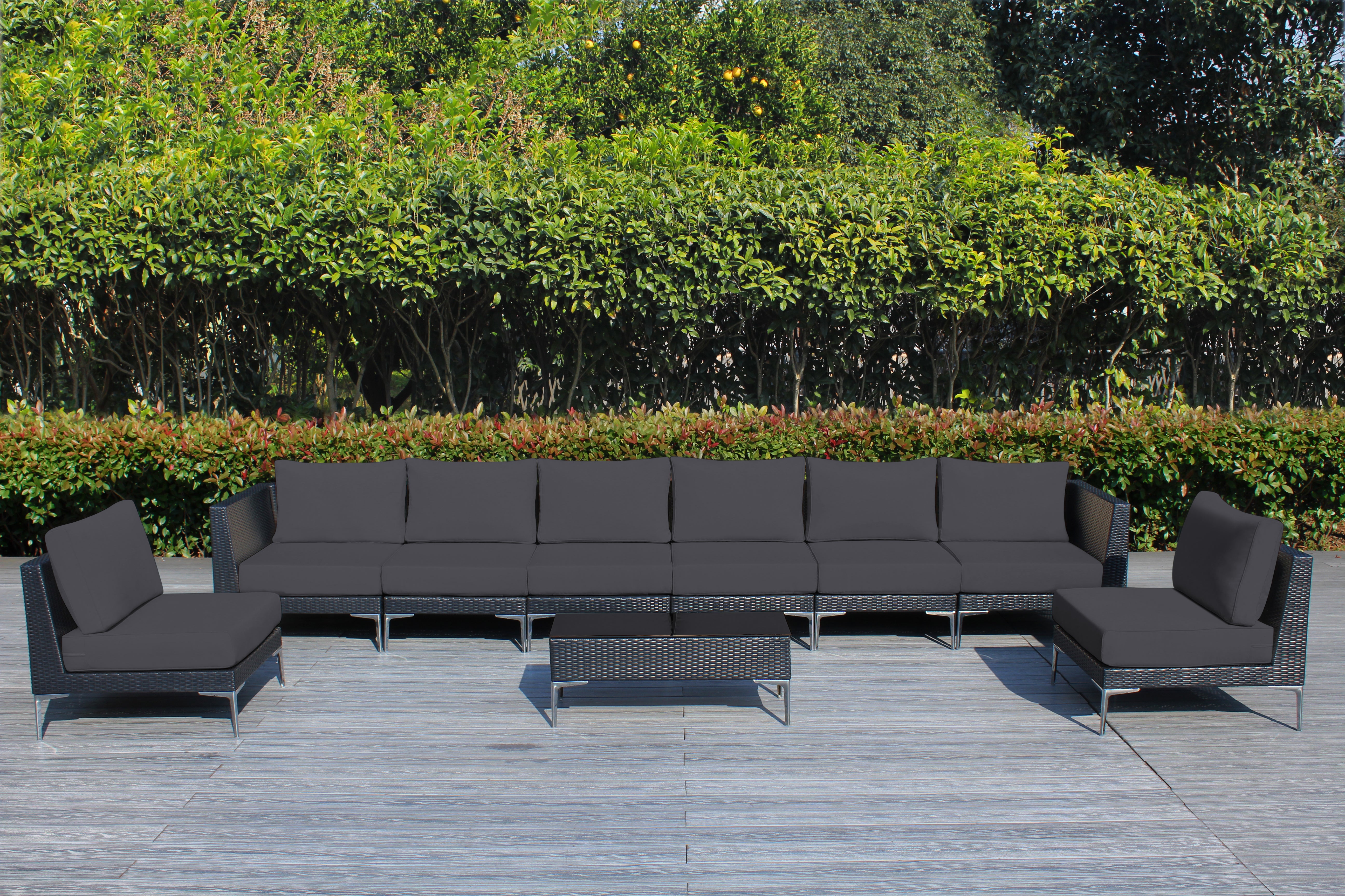 Fully Assembled RainShield Patio Furniture - Premium 9 Piece Outdoor Sectional with 6-inch Water Protected Cushions