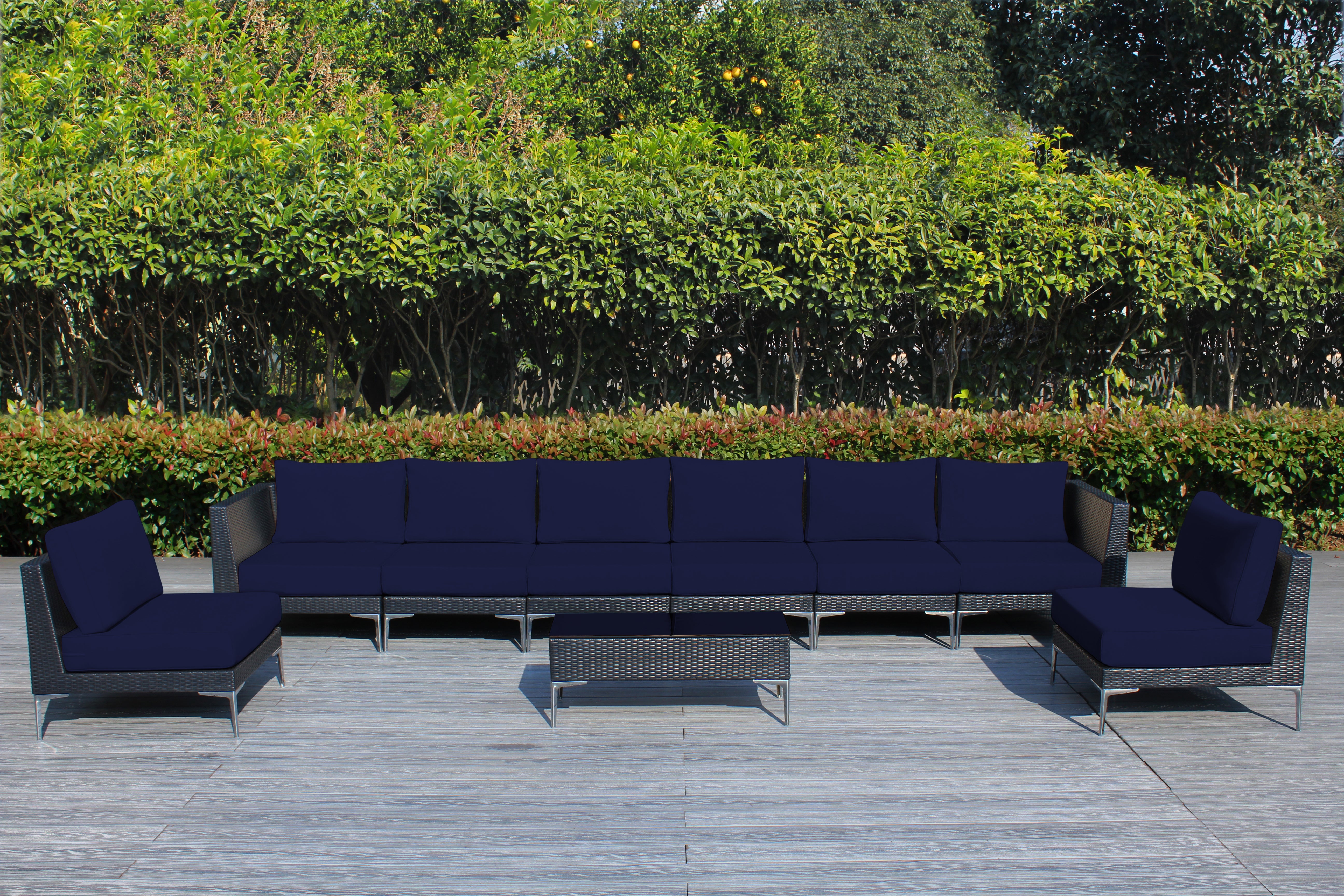 Fully Assembled RainShield Patio Furniture - Premium 9 Piece Outdoor Sectional with 6-inch Water Protected Cushions