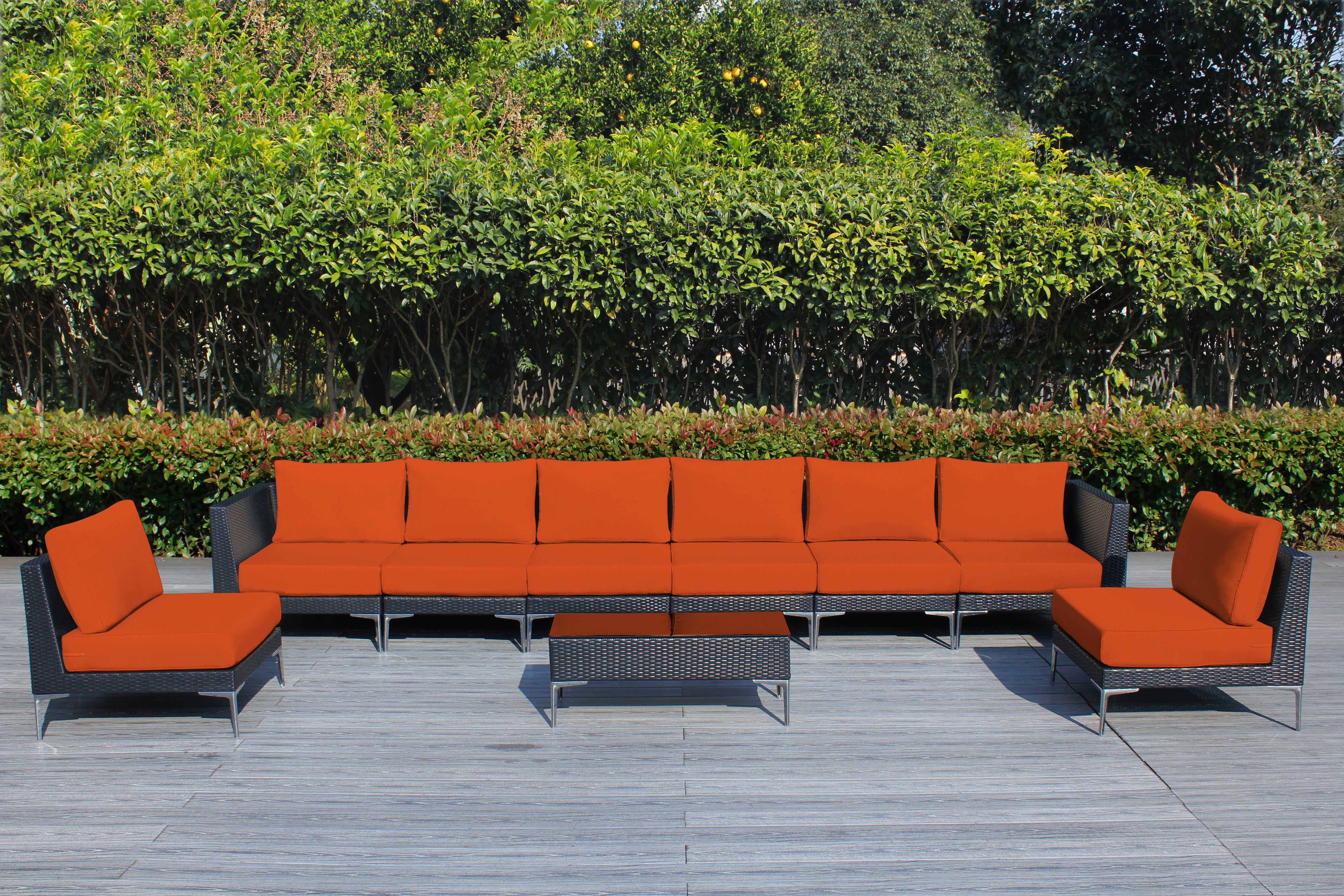 Fully Assembled RainShield Patio Furniture - Premium 9 Piece Outdoor Sectional with 6-inch Water Protected Cushions