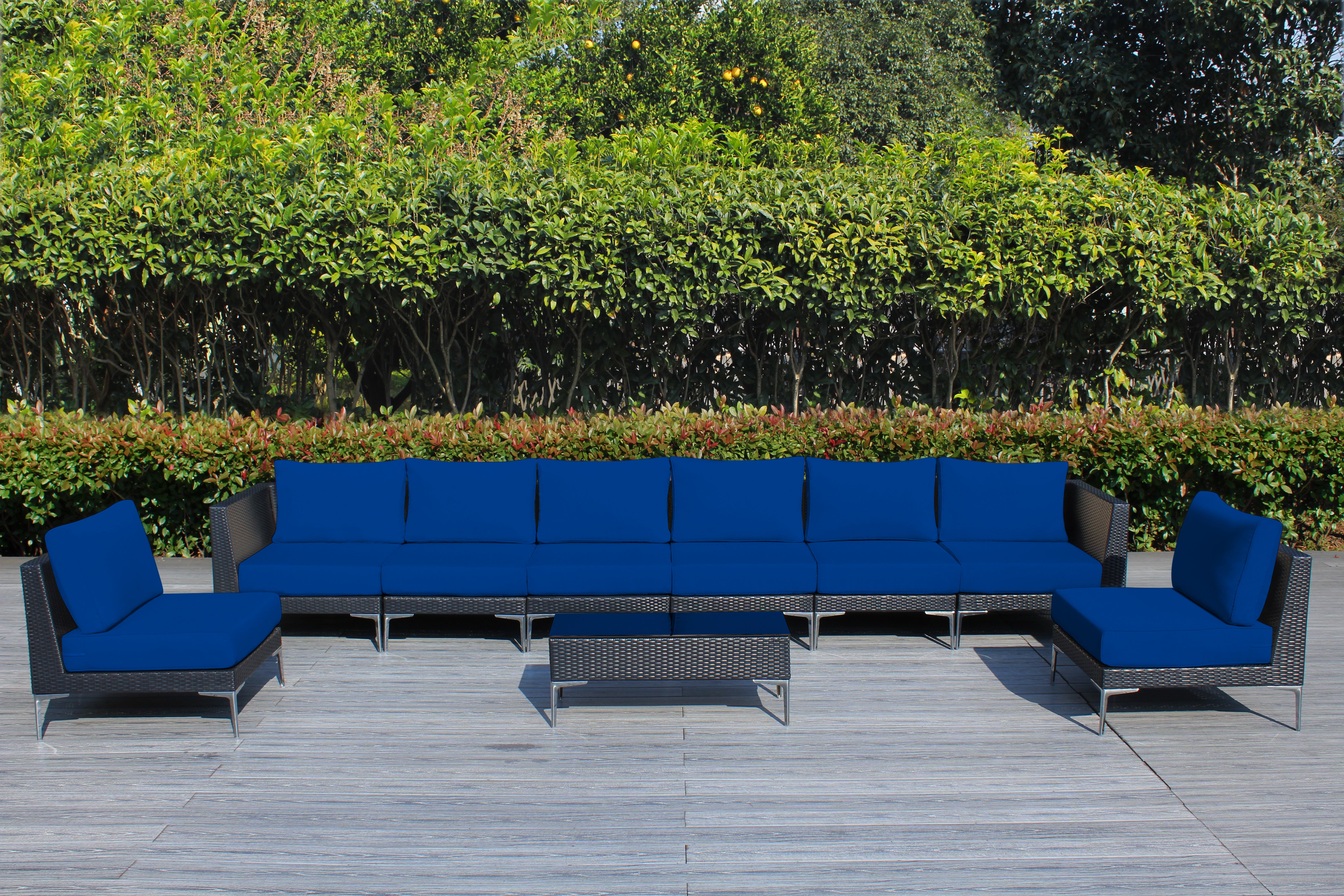 Fully Assembled RainShield Patio Furniture - Premium 9 Piece Outdoor Sectional with 6-inch Water Protected Cushions