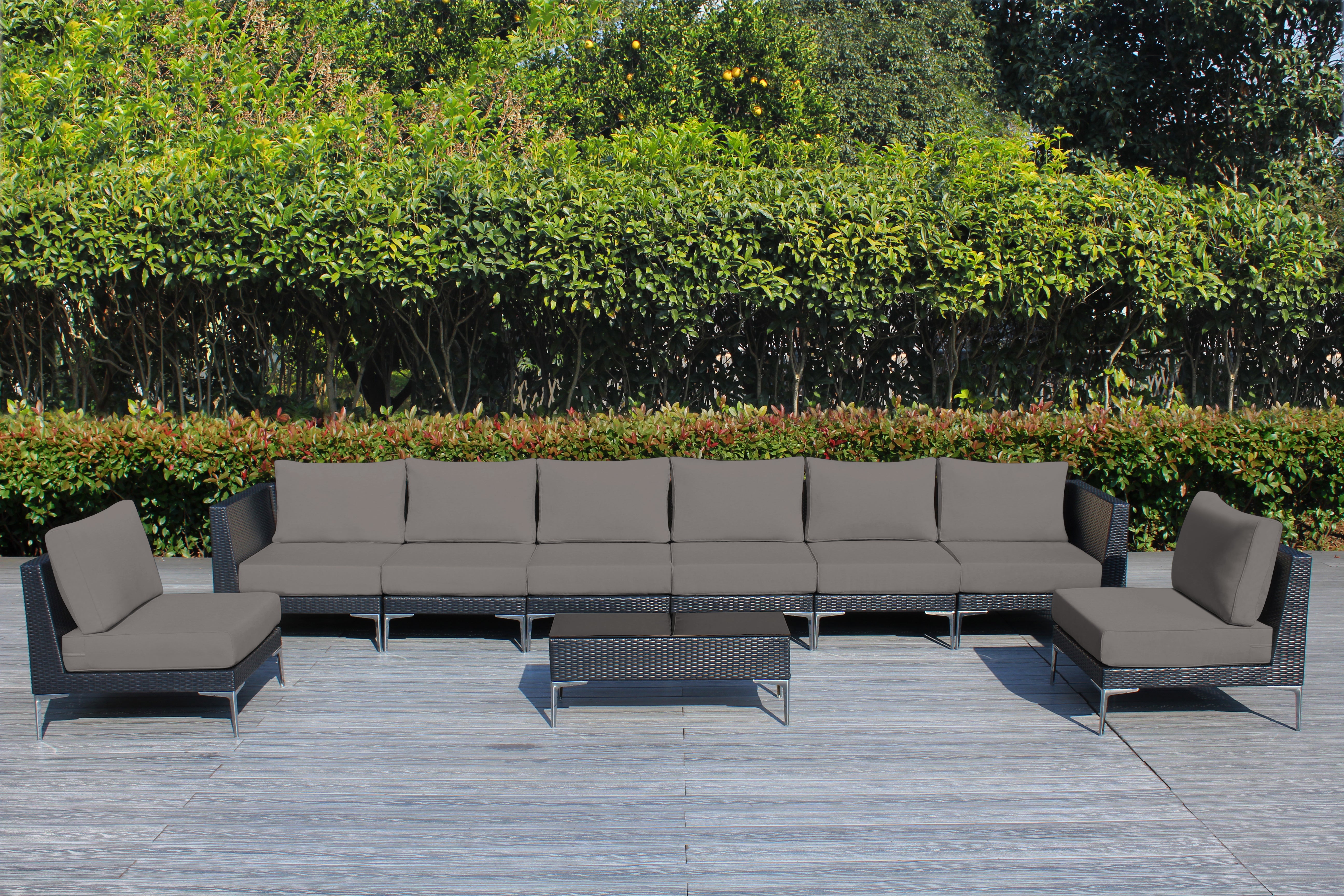 Fully Assembled RainShield Patio Furniture - Premium 9 Piece Outdoor Sectional with 6-inch Water Protected Cushions