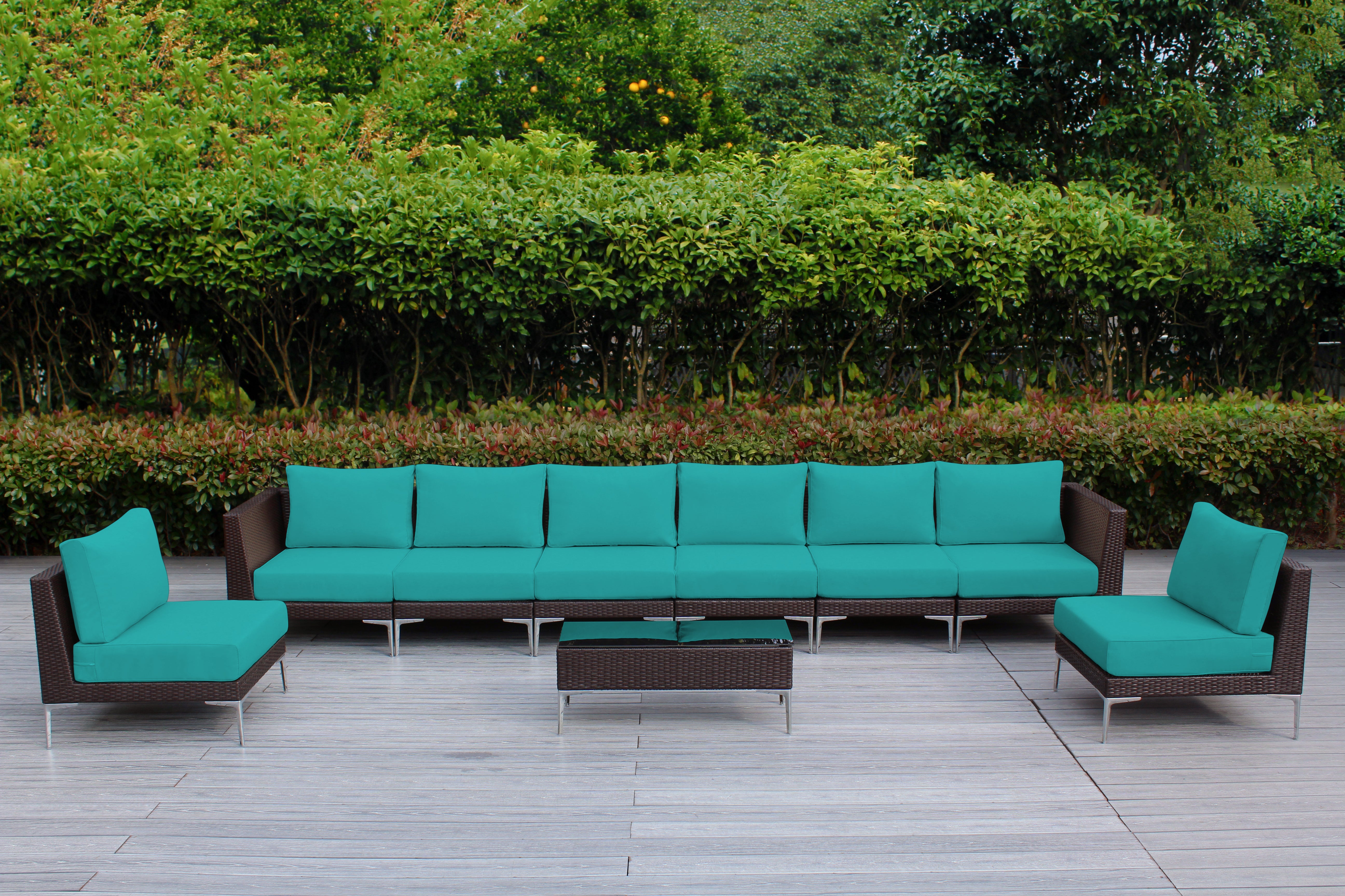 Fully Assembled RainShield Patio Furniture - Premium 9 Piece Outdoor Sectional with 6-inch Water Protected Cushions