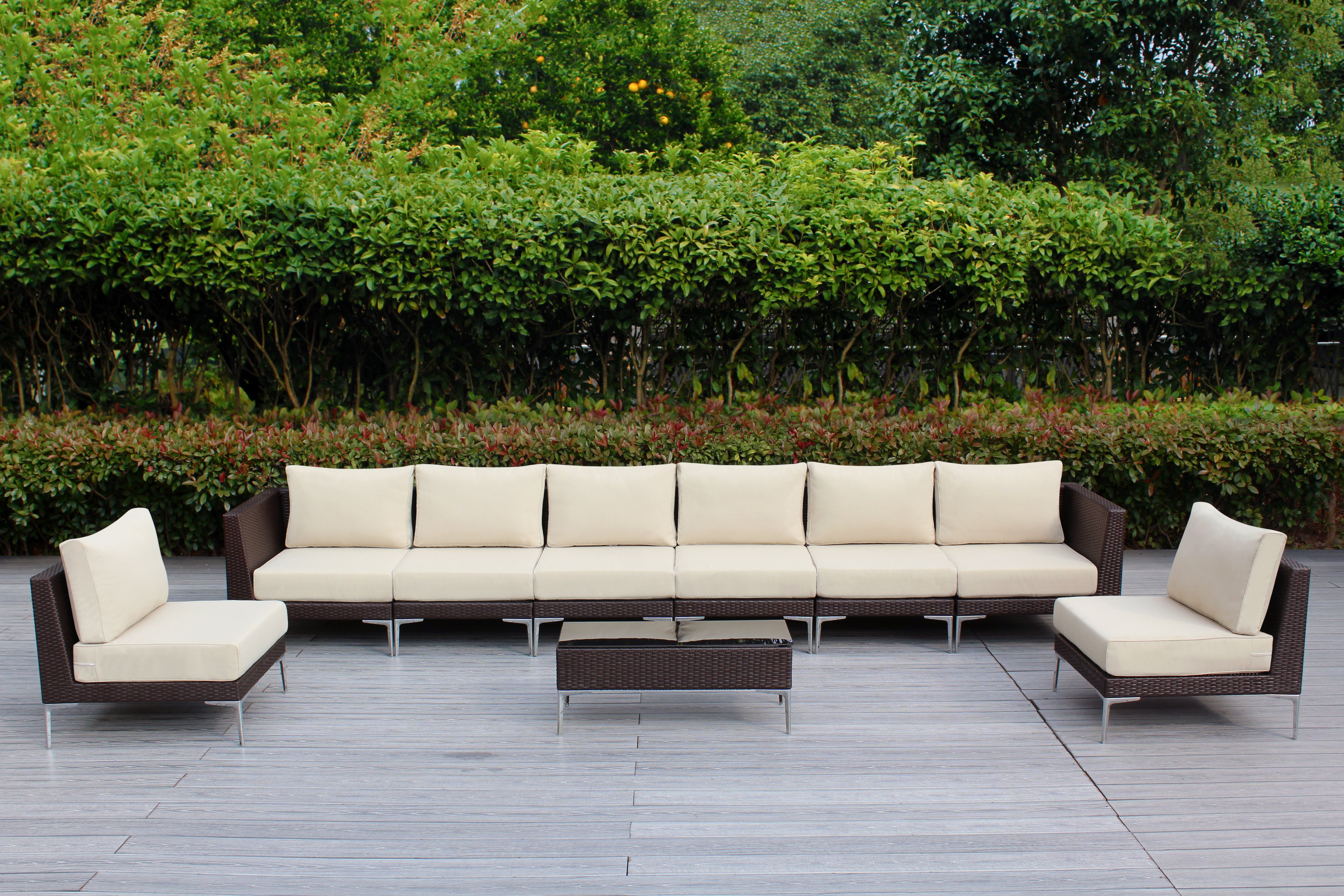 Fully Assembled RainShield Patio Furniture - Premium 9 Piece Outdoor Sectional with 6-inch Water Protected Cushions