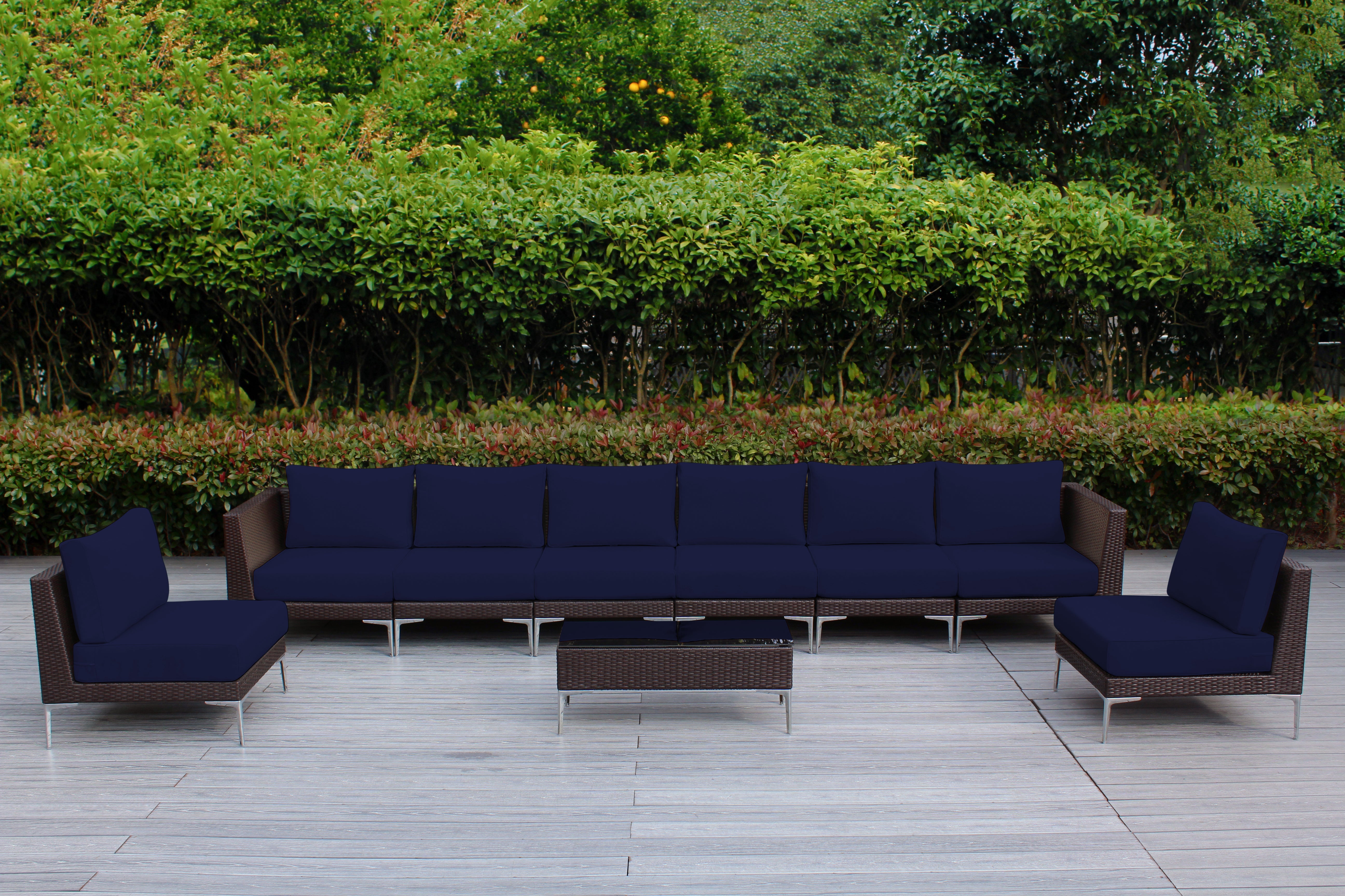 Fully Assembled RainShield Patio Furniture - Premium 9 Piece Outdoor Sectional with 6-inch Water Protected Cushions