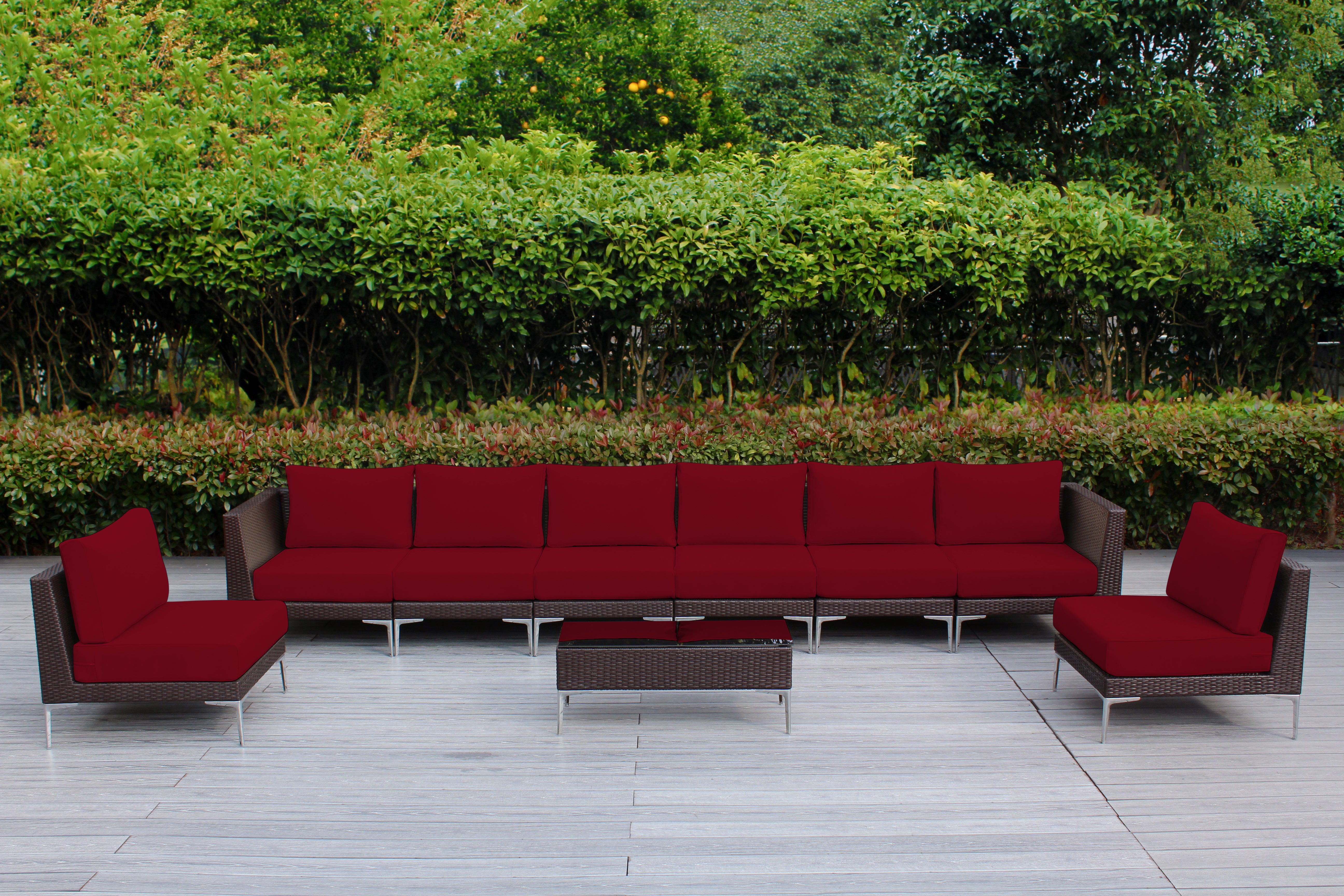 Fully Assembled RainShield Patio Furniture - Premium 9 Piece Outdoor Sectional with 6-inch Water Protected Cushions