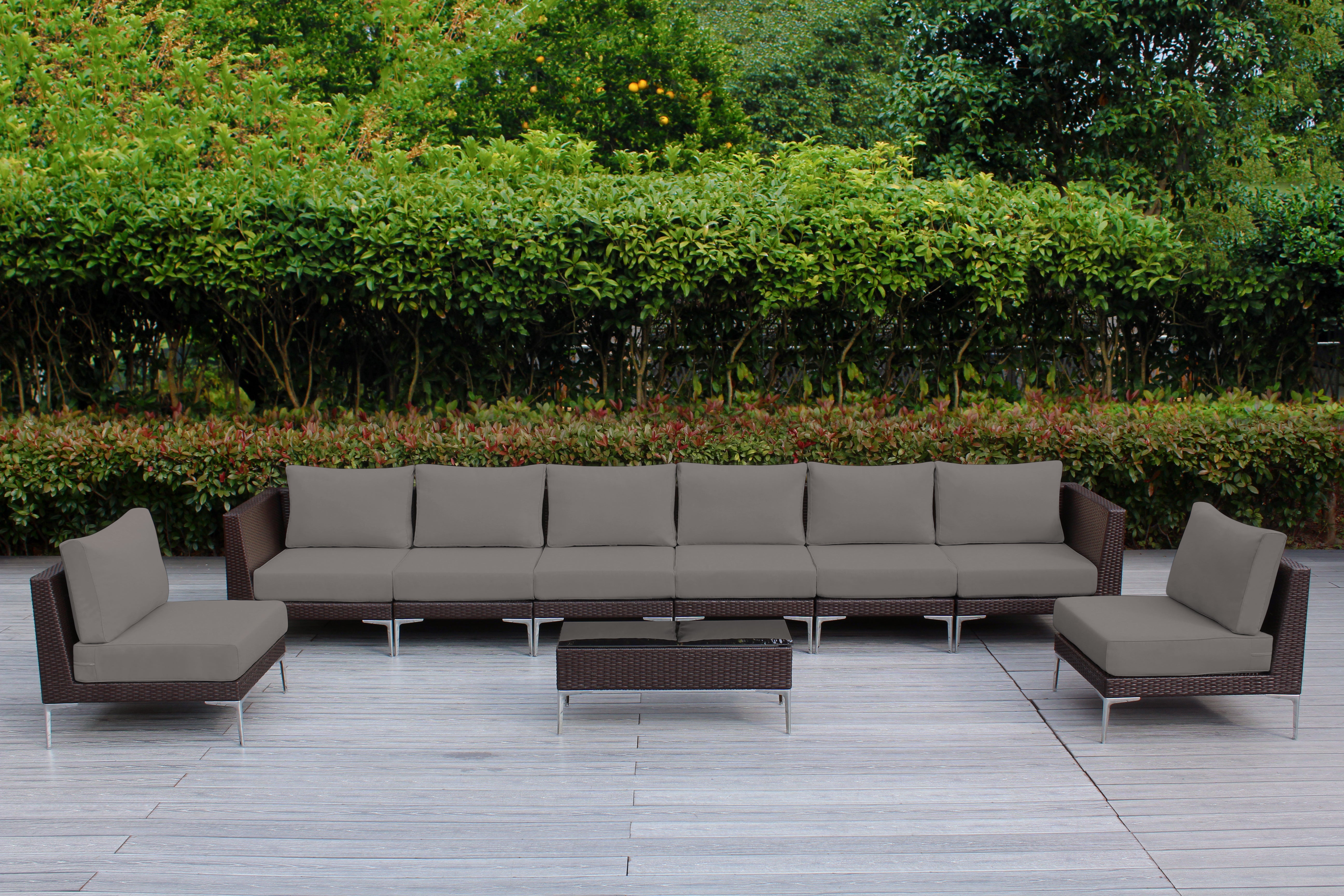 Fully Assembled RainShield Patio Furniture - Premium 9 Piece Outdoor Sectional with 6-inch Water Protected Cushions
