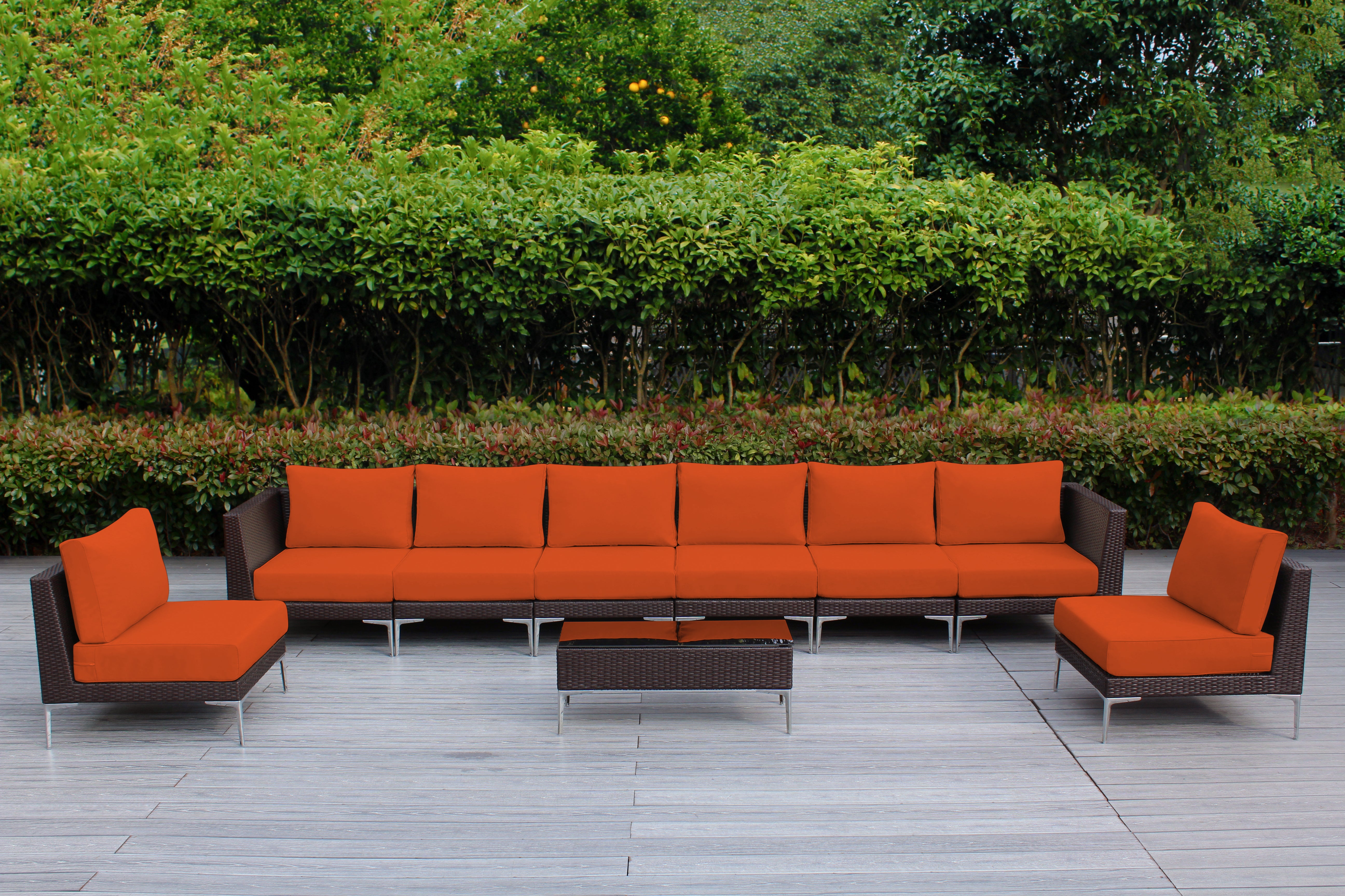 Fully Assembled RainShield Patio Furniture - Premium 9 Piece Outdoor Sectional with 6-inch Water Protected Cushions