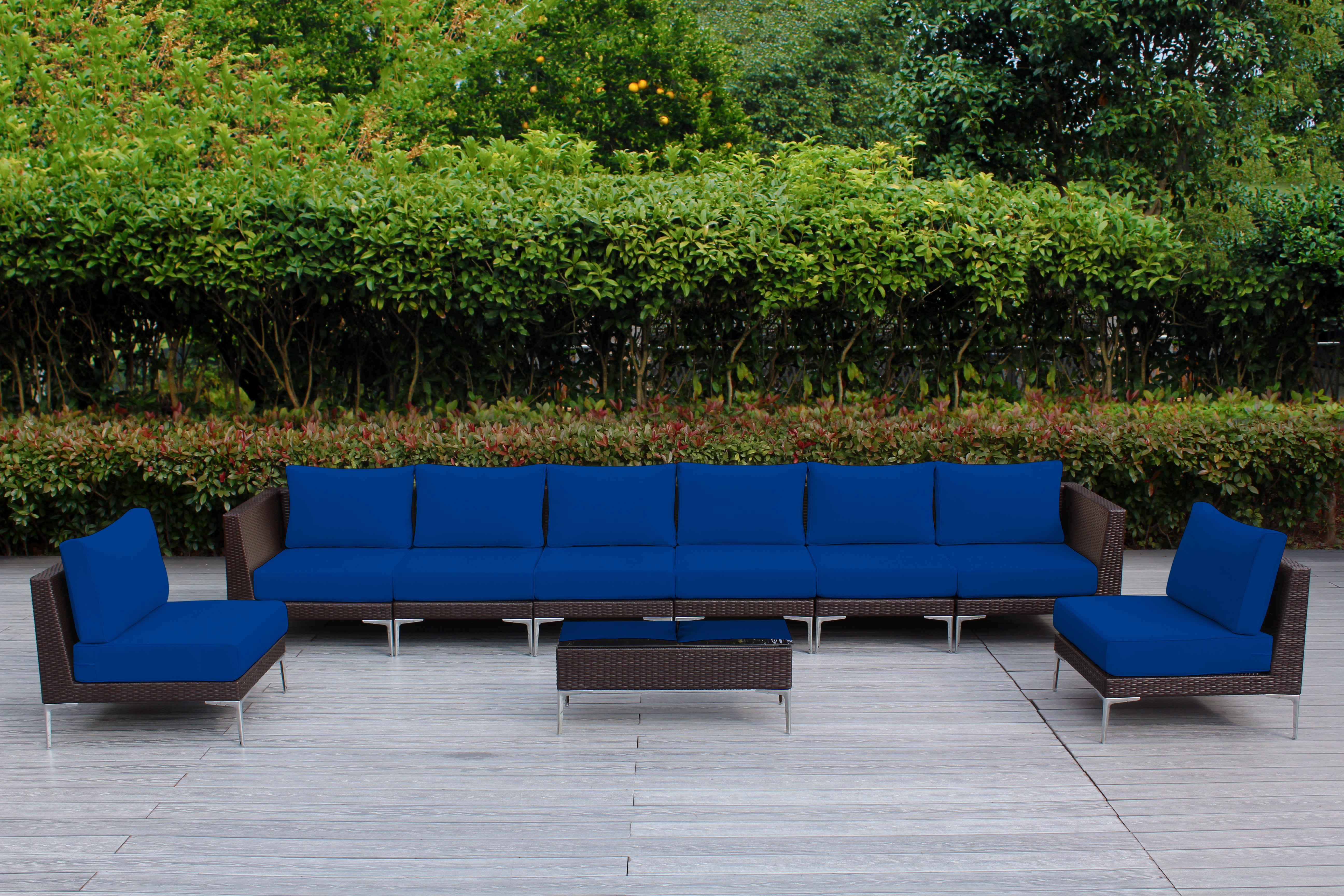 Fully Assembled RainShield Patio Furniture - Premium 9 Piece Outdoor Sectional with 6-inch Water Protected Cushions