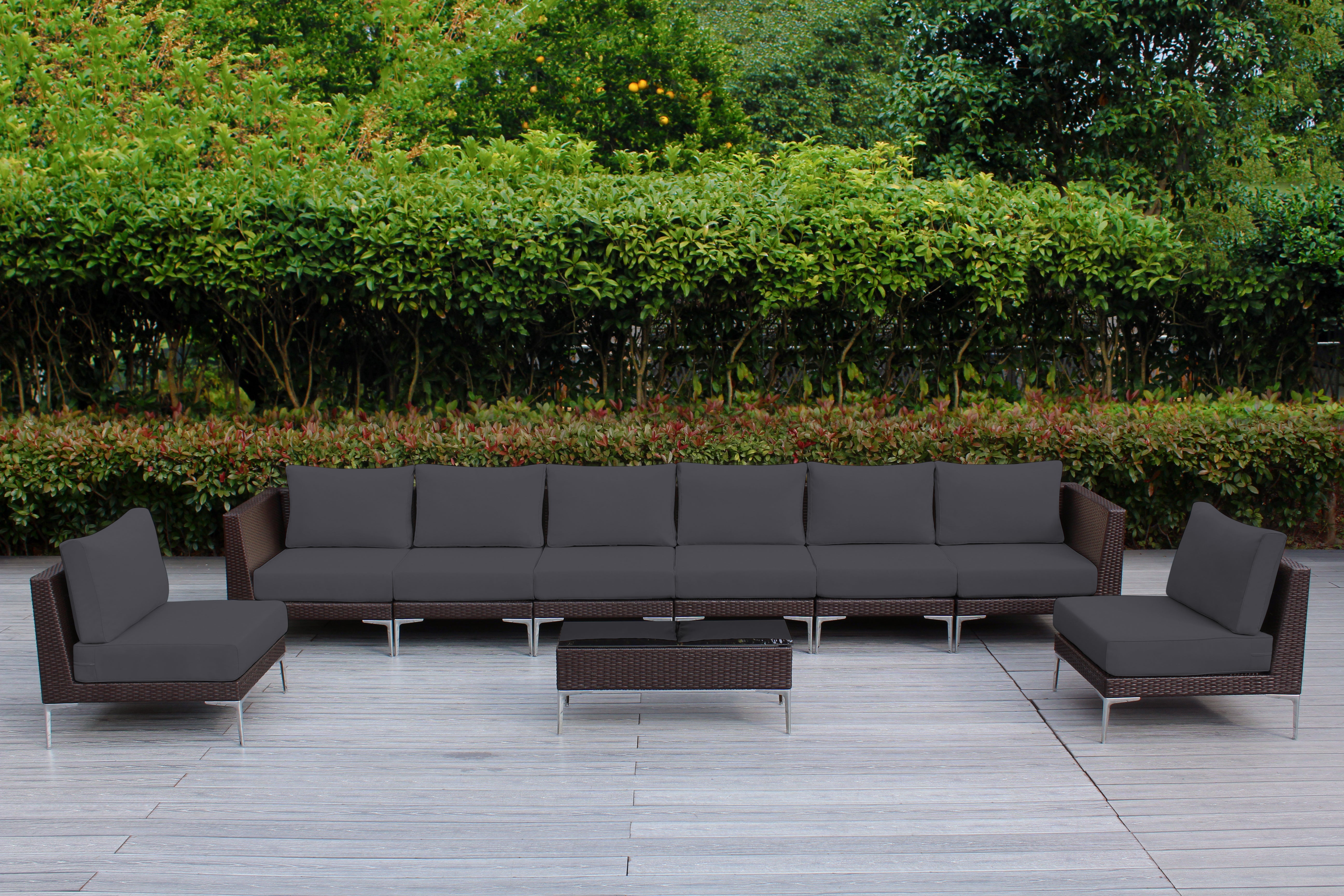 Fully Assembled RainShield Patio Furniture - Premium 9 Piece Outdoor Sectional with 6-inch Water Protected Cushions