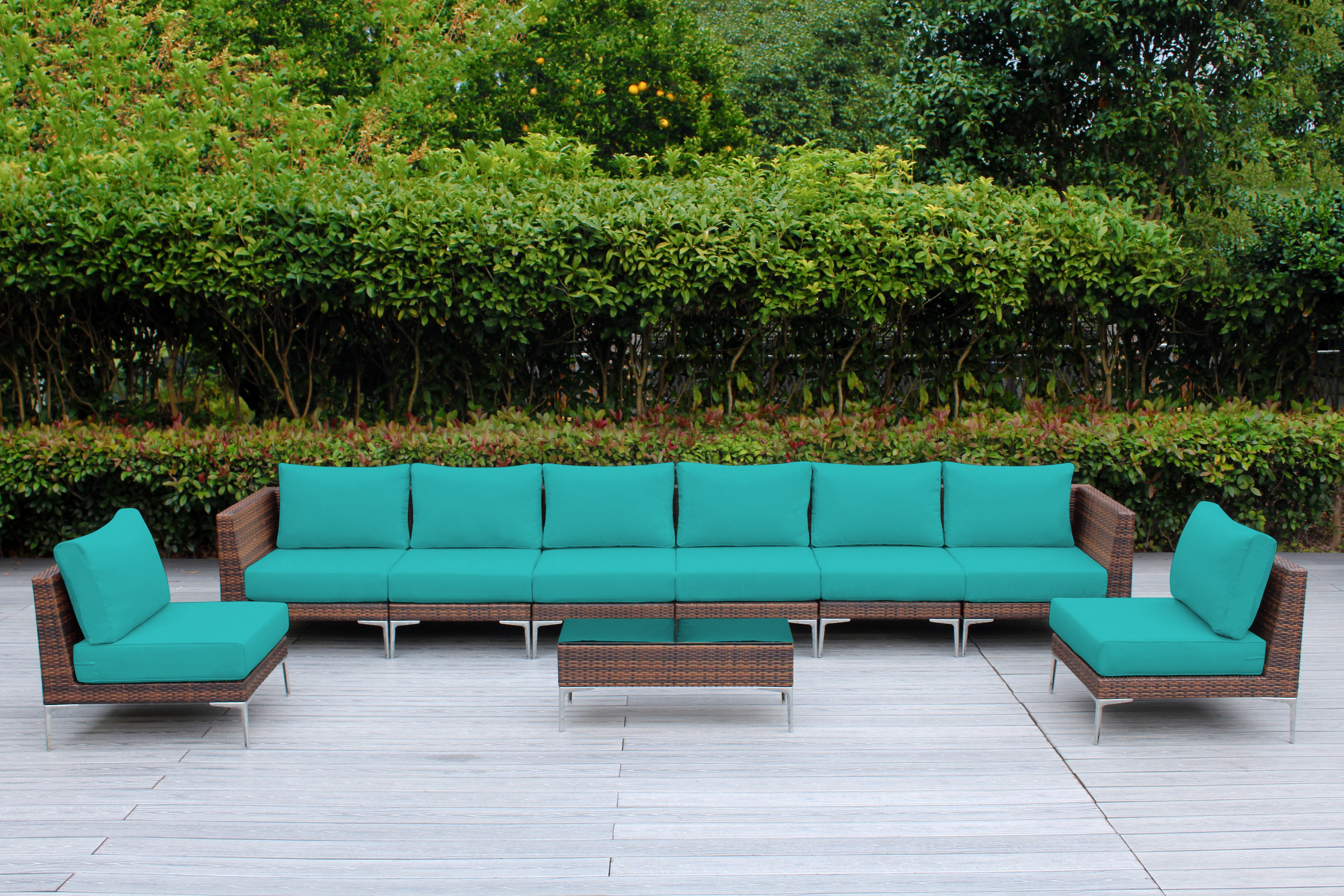 Fully Assembled RainShield Patio Furniture - Premium 9 Piece Outdoor Sectional with 6-inch Water Protected Cushions