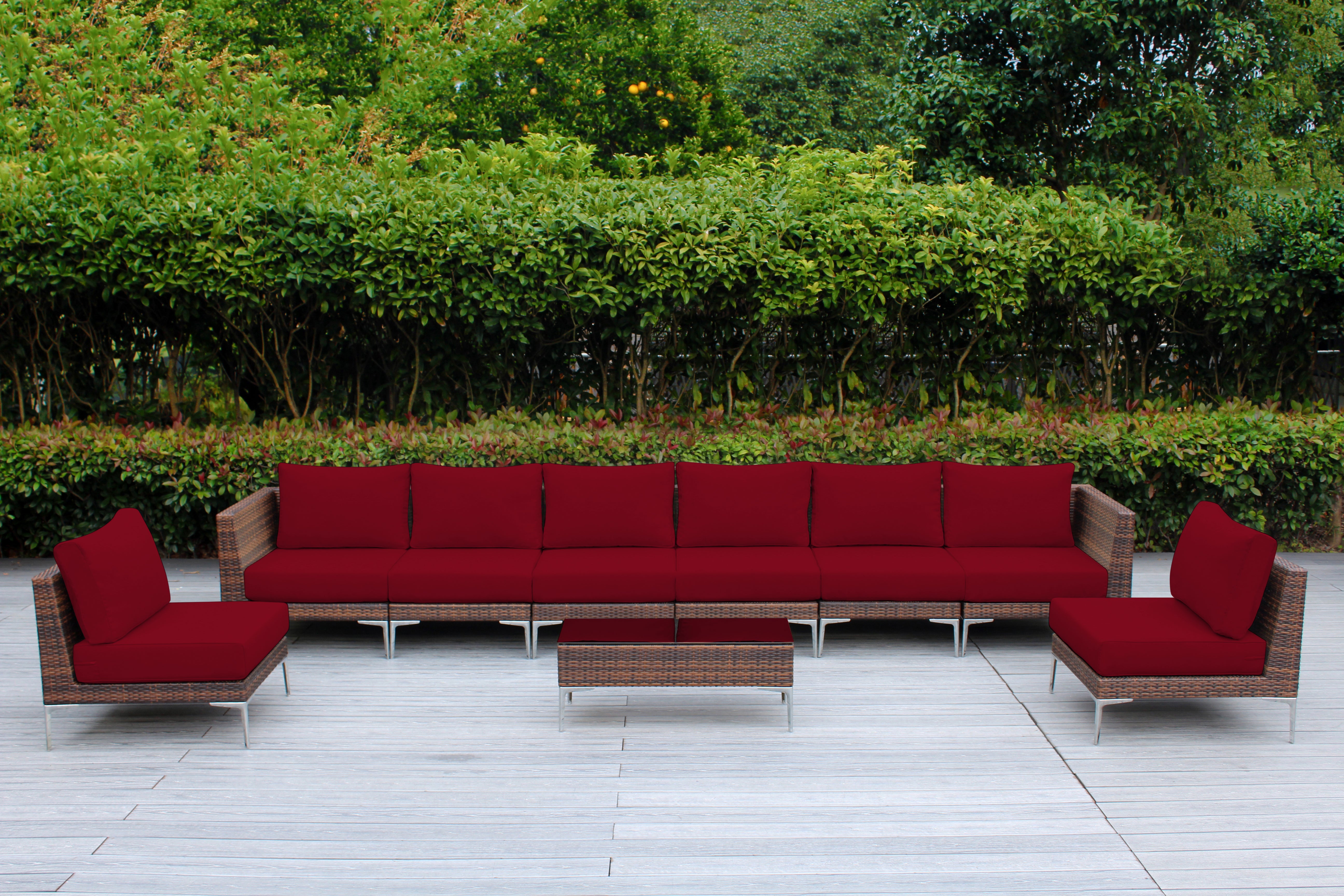 Fully Assembled RainShield Patio Furniture - Premium 9 Piece Outdoor Sectional with 6-inch Water Protected Cushions