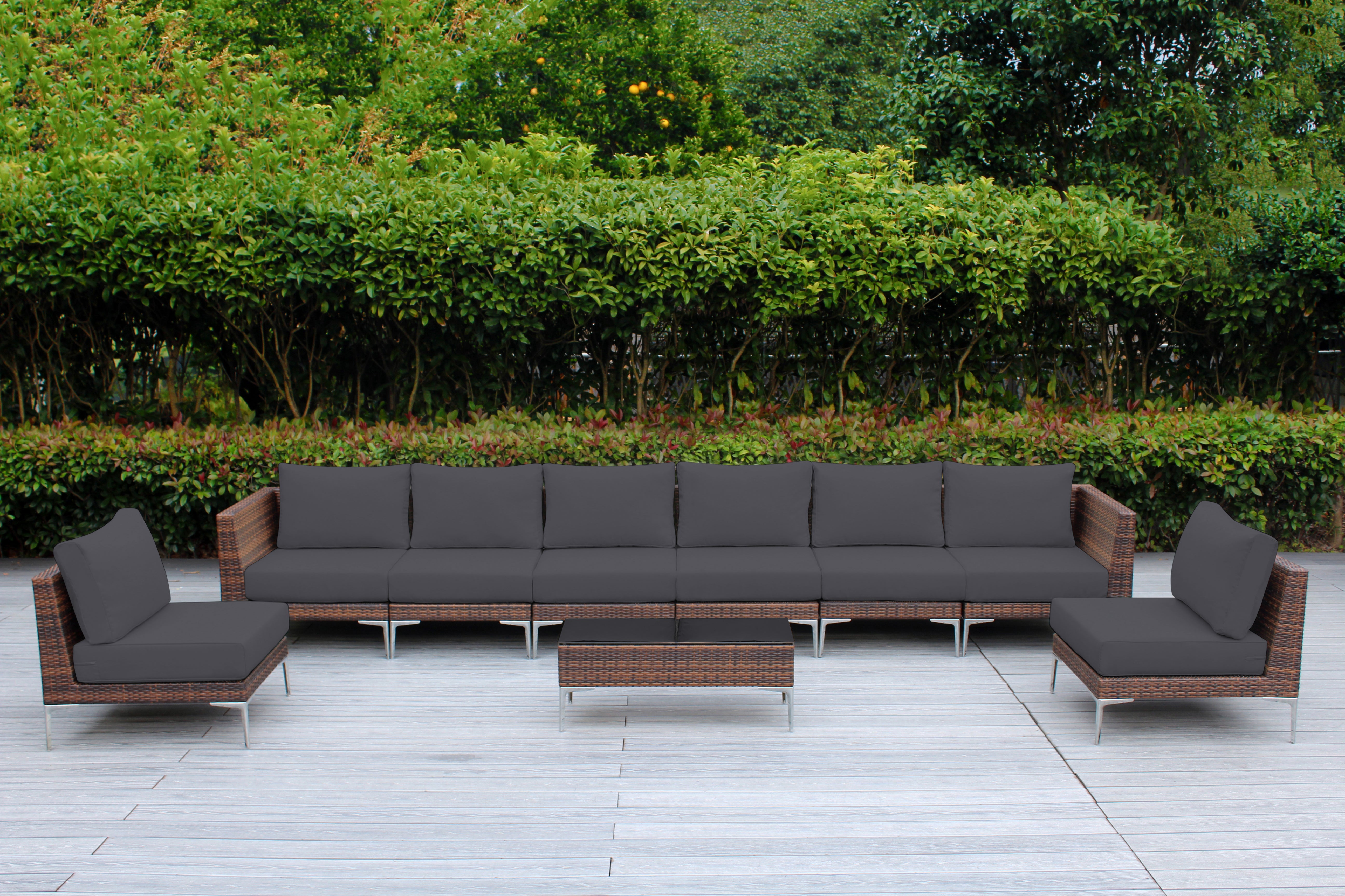 Fully Assembled RainShield Patio Furniture - Premium 9 Piece Outdoor Sectional with 6-inch Water Protected Cushions