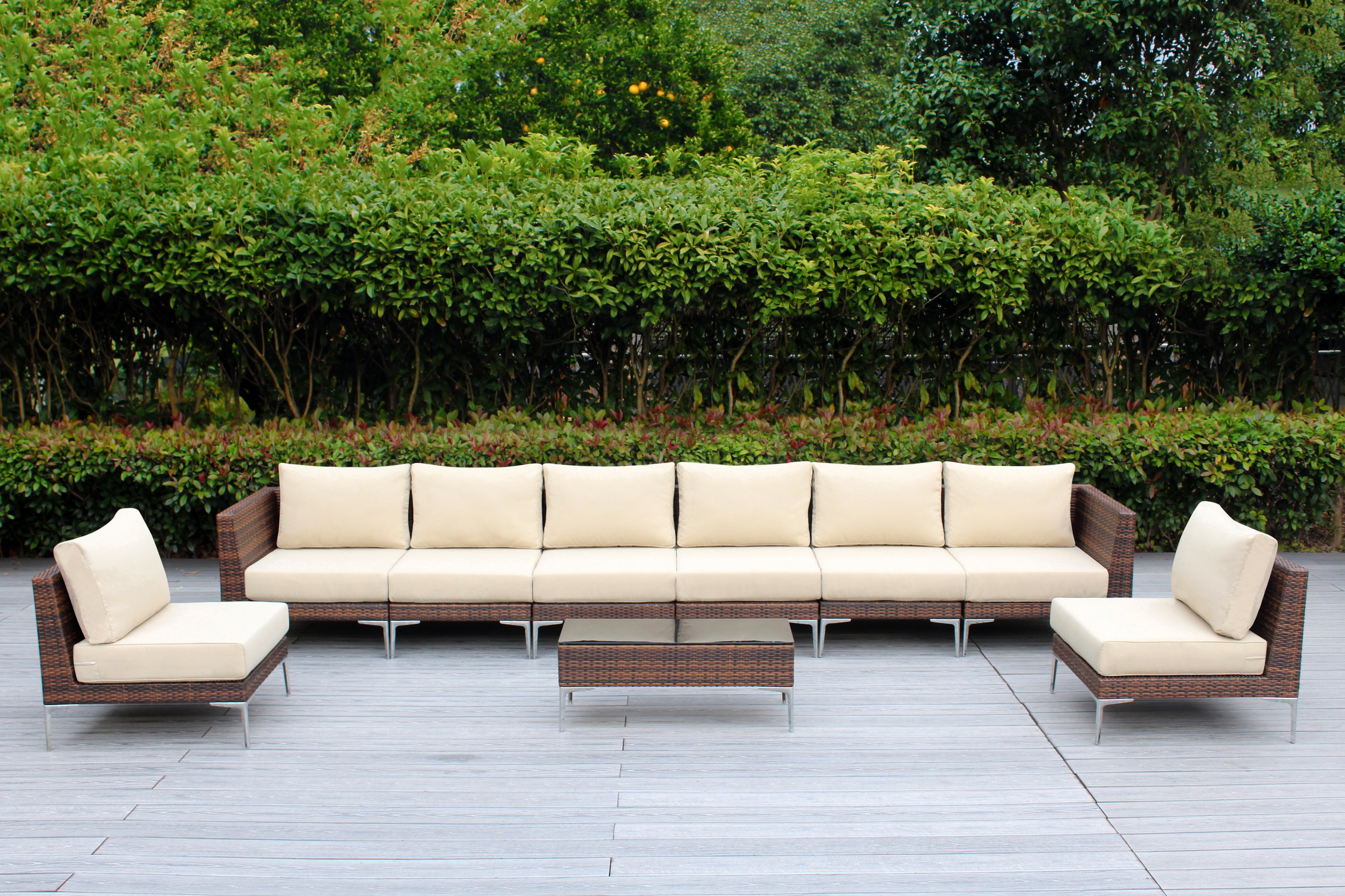 Fully Assembled RainShield Patio Furniture - Premium 9 Piece Outdoor Sectional with 6-inch Water Protected Cushions