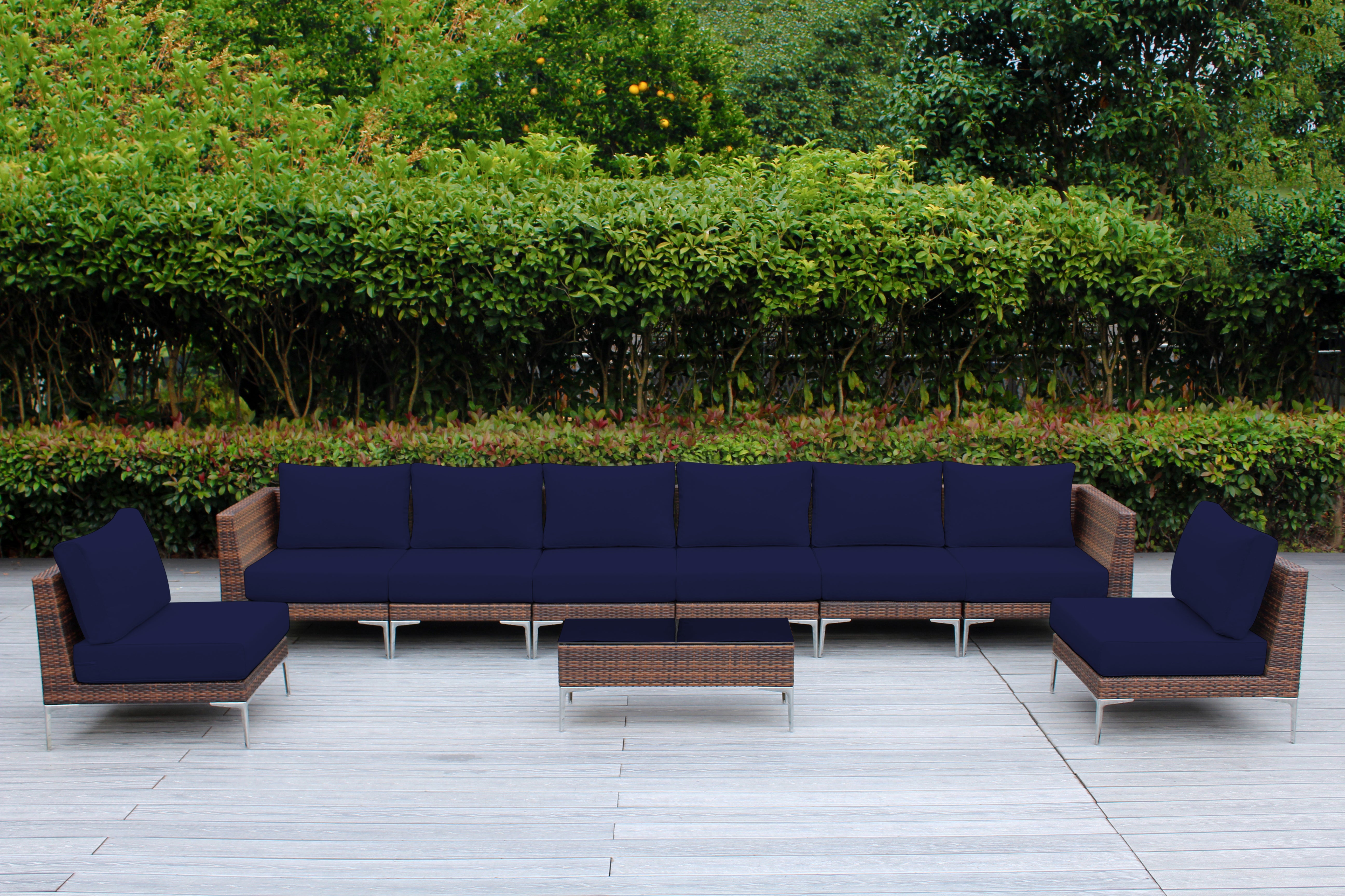 Fully Assembled RainShield Patio Furniture - Premium 9 Piece Outdoor Sectional with 6-inch Water Protected Cushions