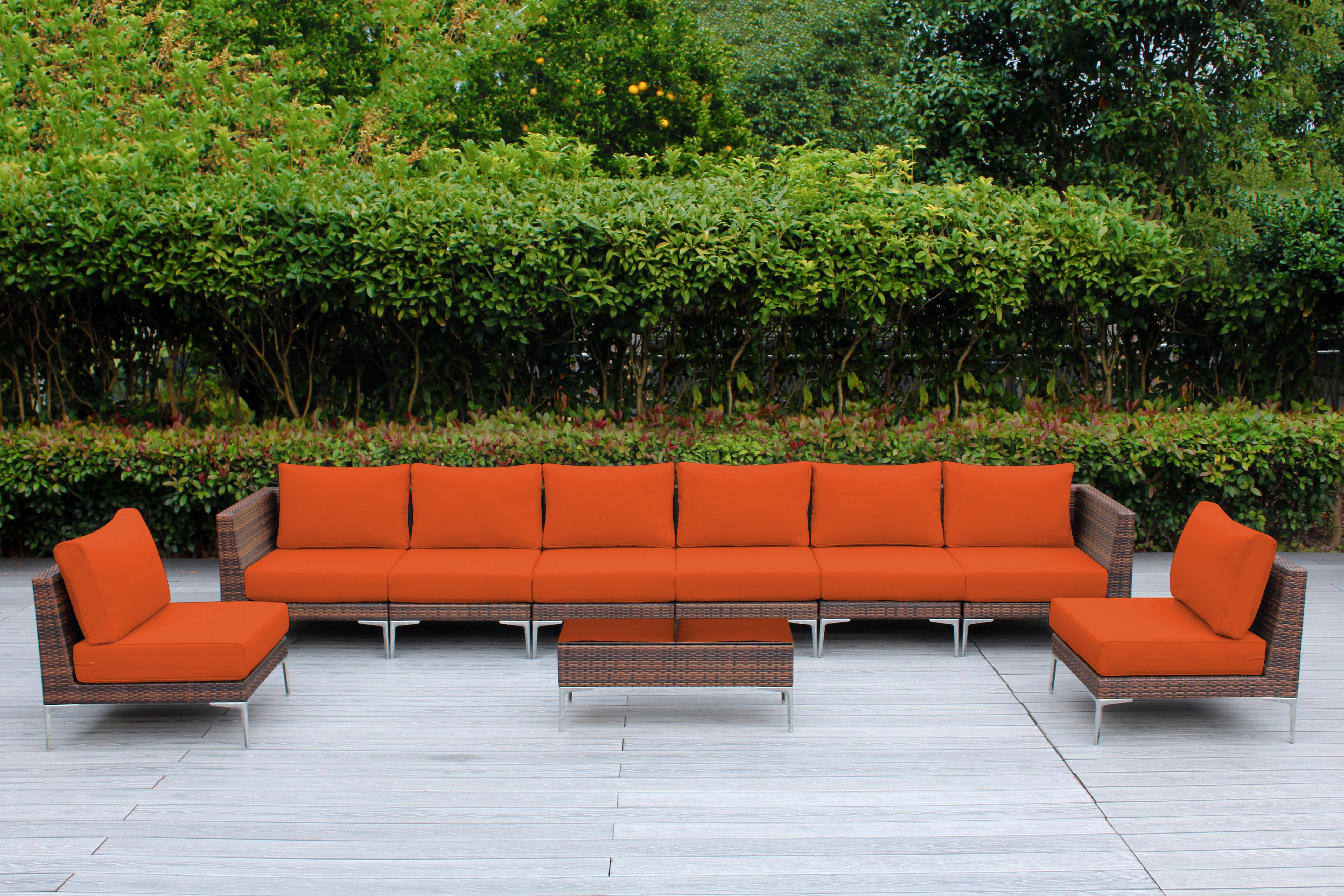 Fully Assembled RainShield Patio Furniture - Premium 9 Piece Outdoor Sectional with 6-inch Water Protected Cushions