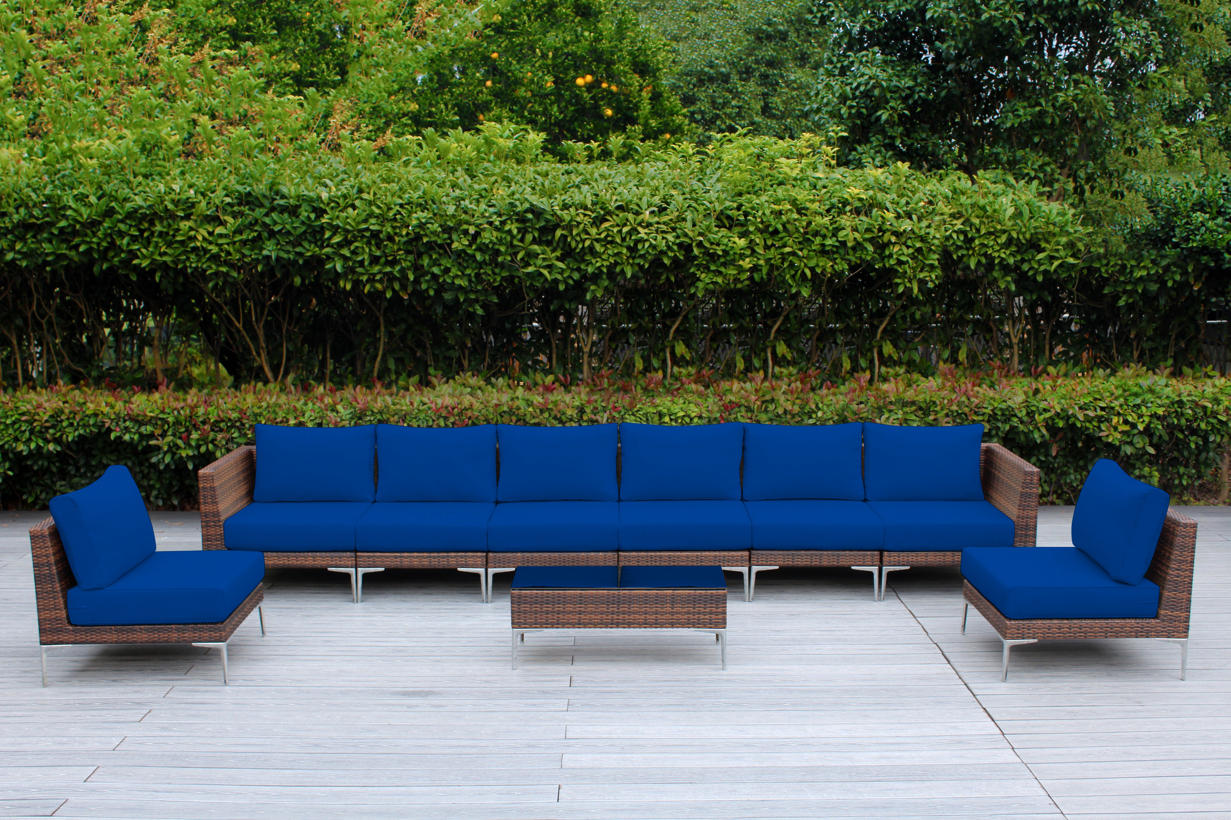 Fully Assembled RainShield Patio Furniture - Premium 9 Piece Outdoor Sectional with 6-inch Water Protected Cushions