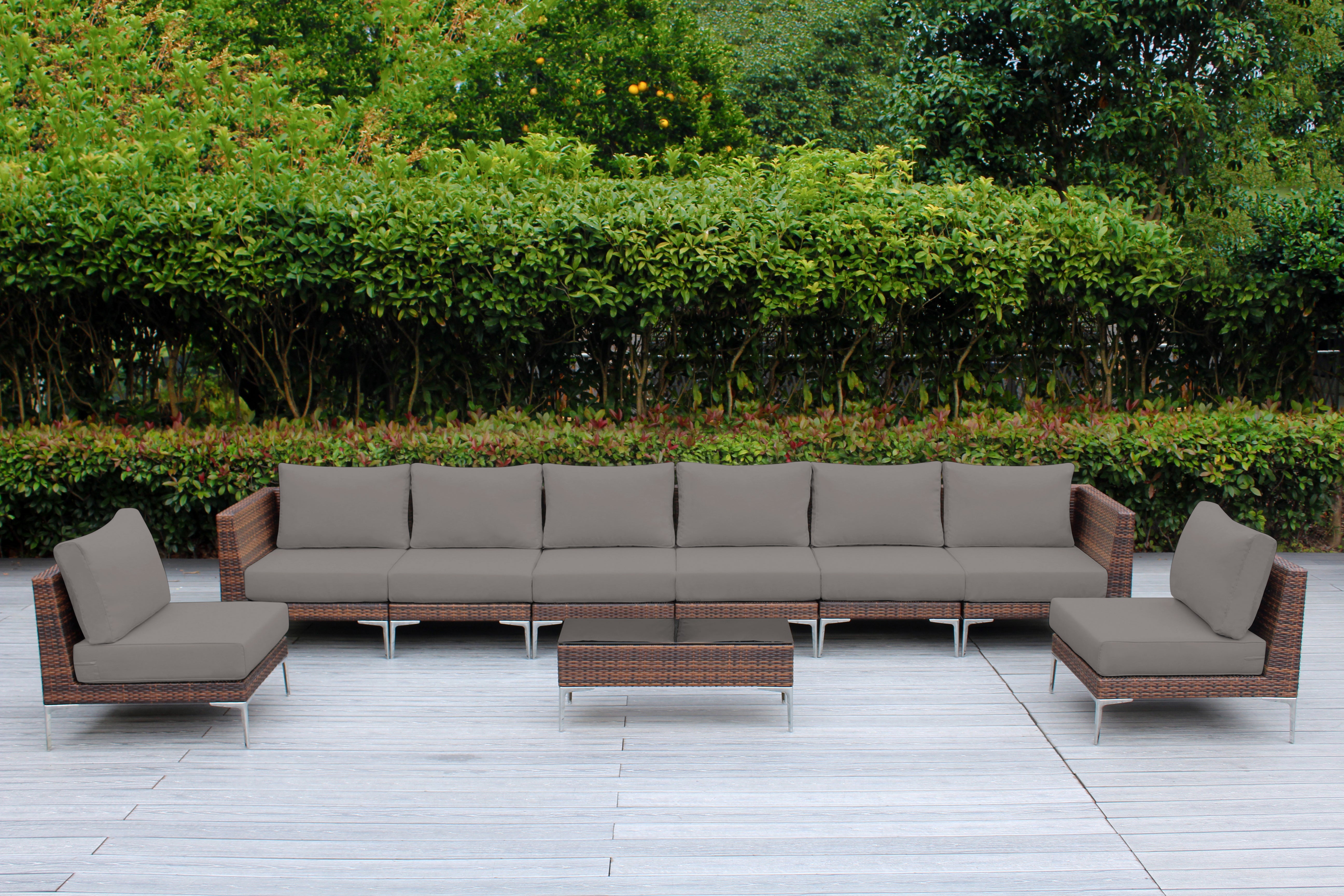 Fully Assembled RainShield Patio Furniture - Premium 9 Piece Outdoor Sectional with 6-inch Water Protected Cushions