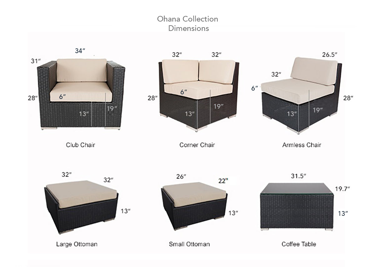 Fully Assembled Rainshield Patio Furniture - Ohana 7 Piece Sectional with Ottoman with 6-inch Water Protected Cushions