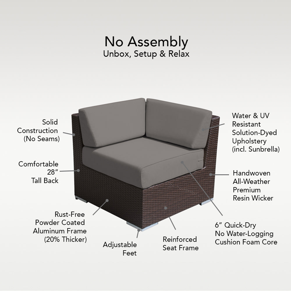 Fully Assembled Rainshield Patio Furniture - Ohana 7 Piece Sectional with Ottoman with 6-inch Water Protected Cushions