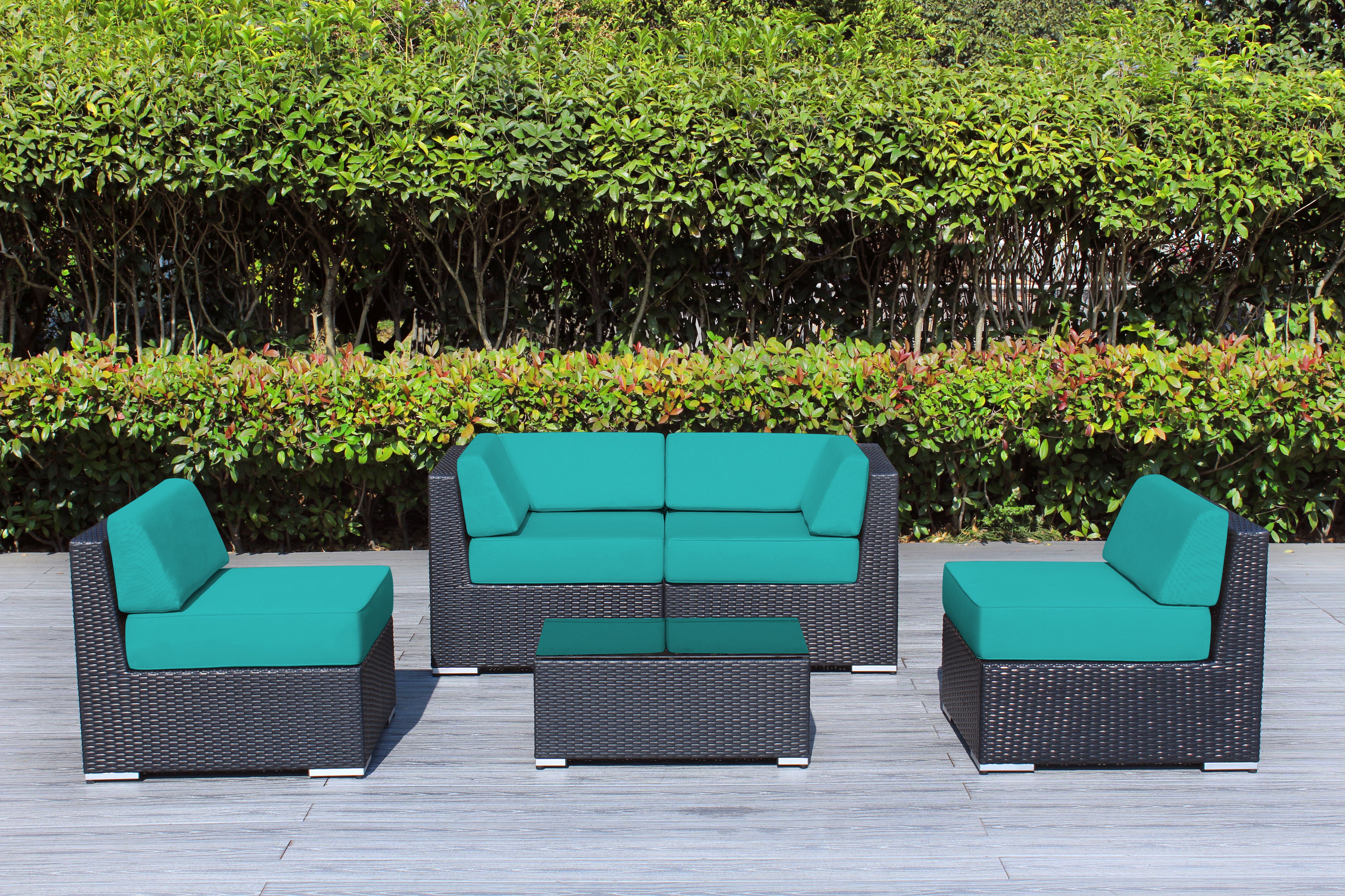 Fully Assembled Rainshield Patio Furniture - Ohana 5 Piece Sectional with 6-inch Water Protected Cushions