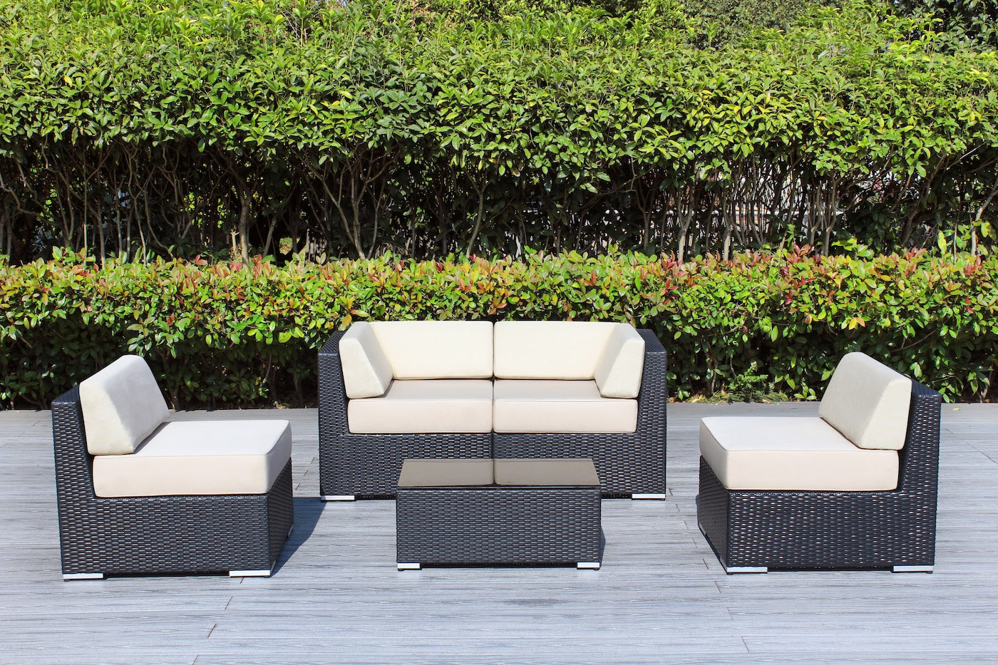 Fully Assembled Rainshield Patio Furniture - Ohana 5 Piece Sectional with 6-inch Water Protected Cushions