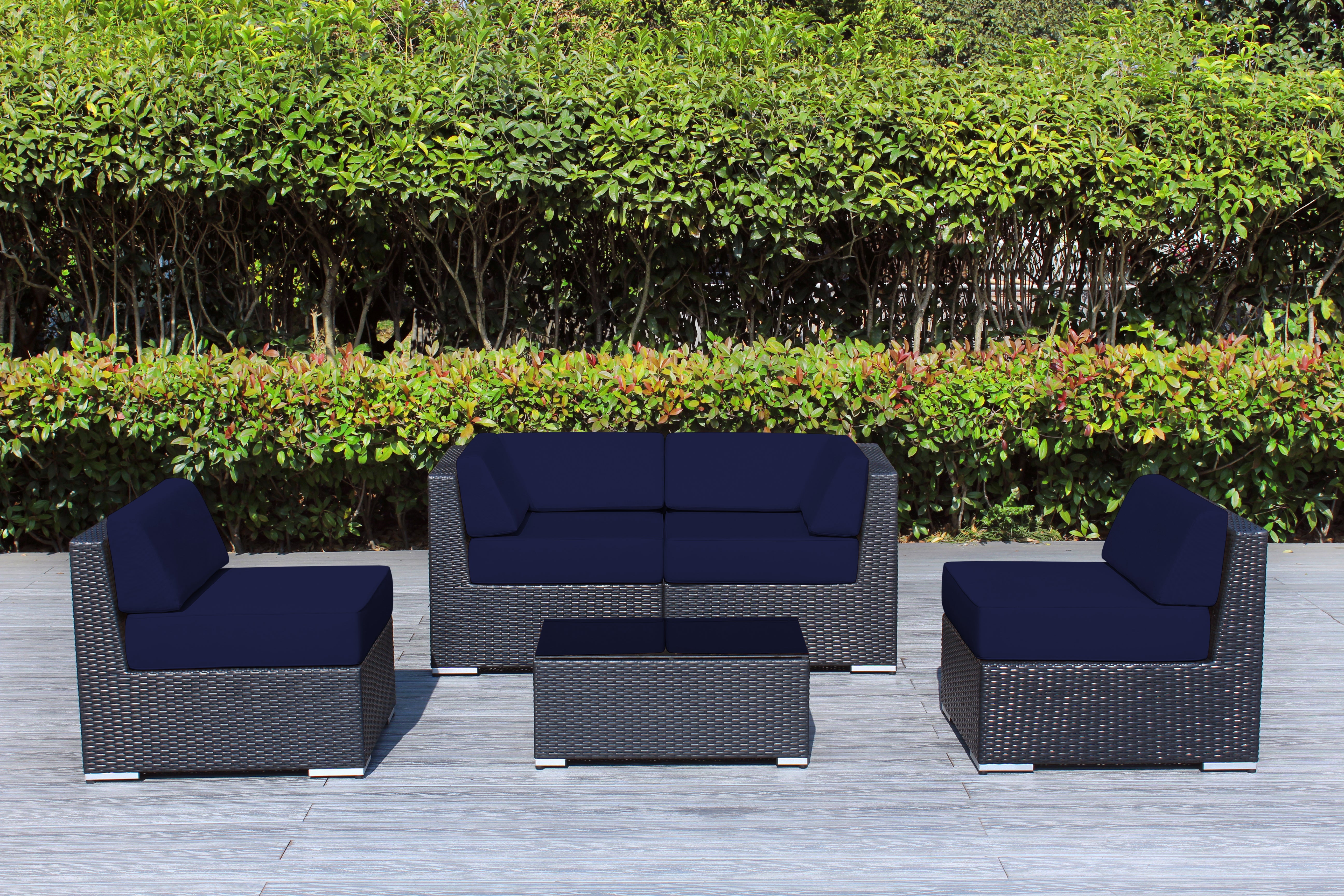 Fully Assembled Rainshield Patio Furniture - Ohana 5 Piece Sectional with 6-inch Water Protected Cushions