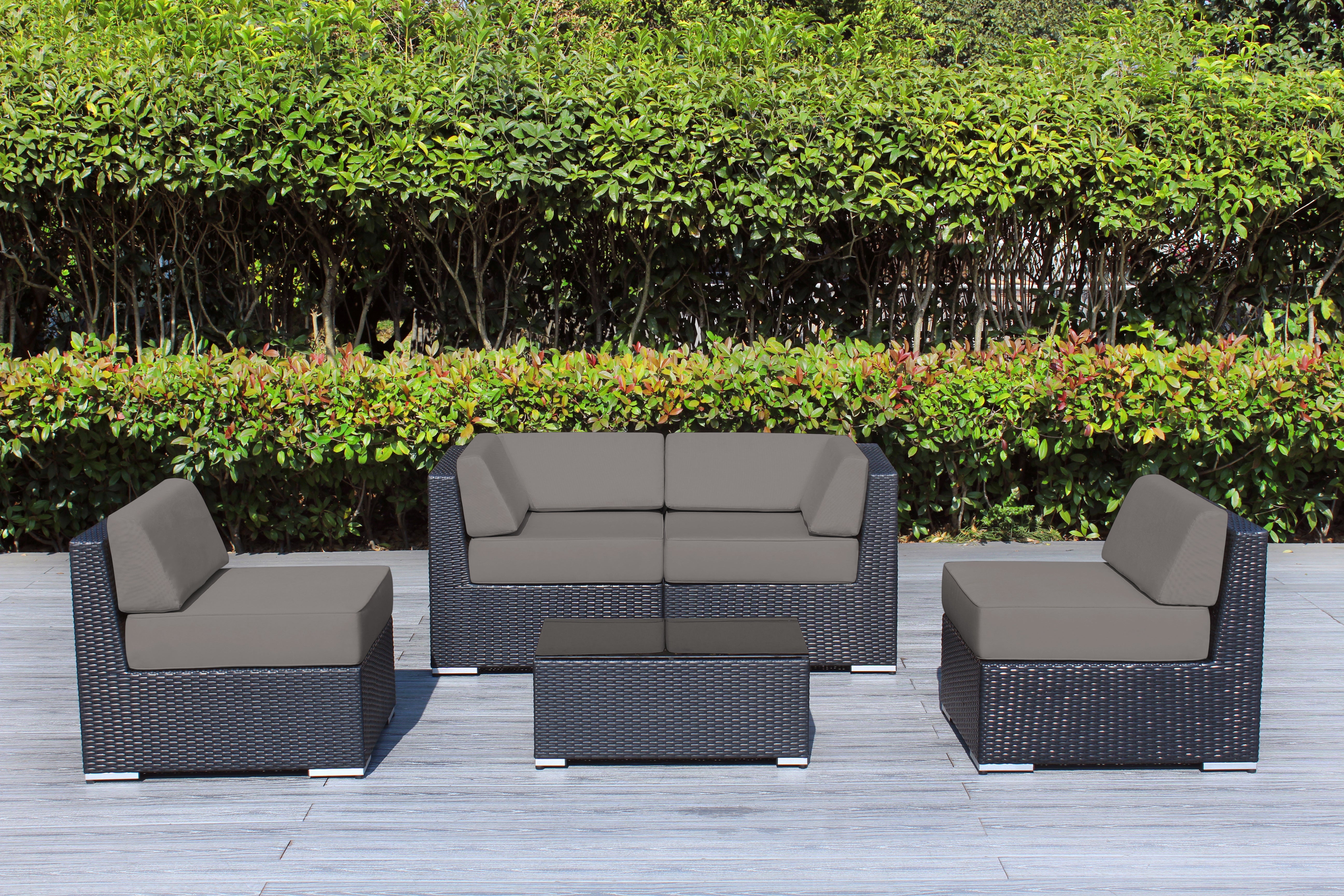 Fully Assembled Rainshield Patio Furniture - Ohana 5 Piece Sectional with 6-inch Water Protected Cushions