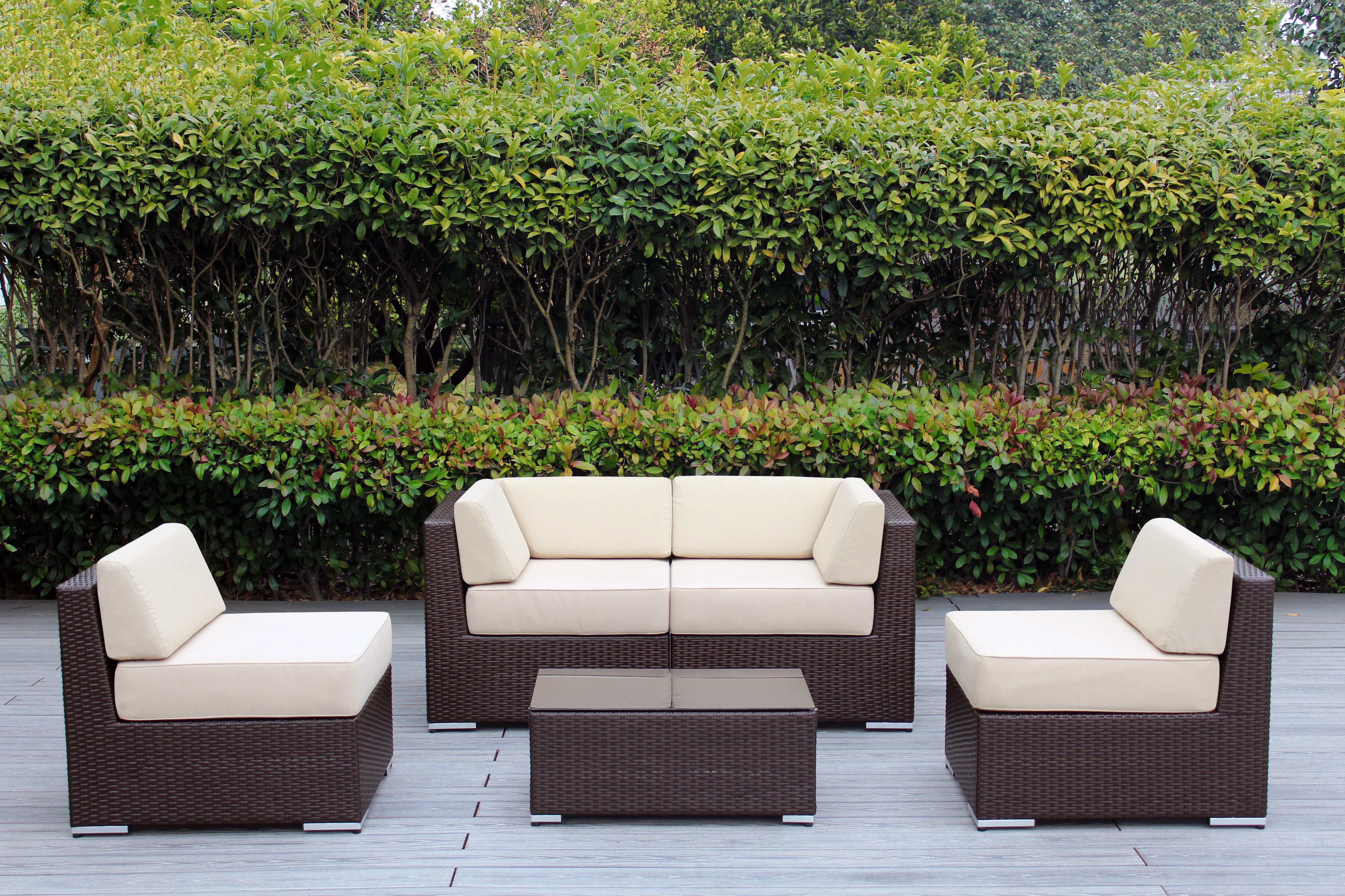 Fully Assembled Rainshield Patio Furniture - Ohana 5 Piece Sectional with 6-inch Water Protected Cushions