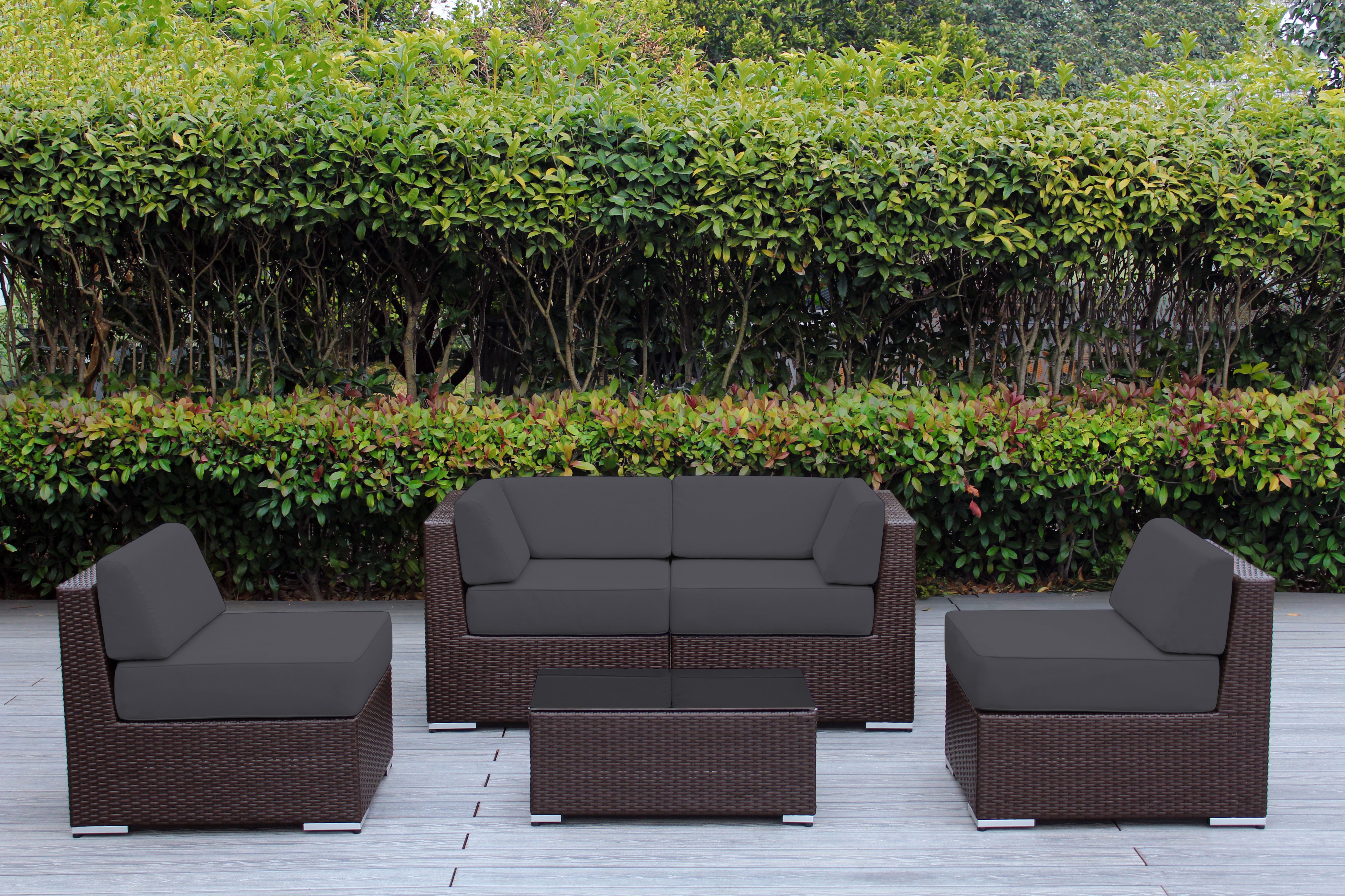 Fully Assembled Rainshield Patio Furniture - Ohana 5 Piece Sectional with 6-inch Water Protected Cushions