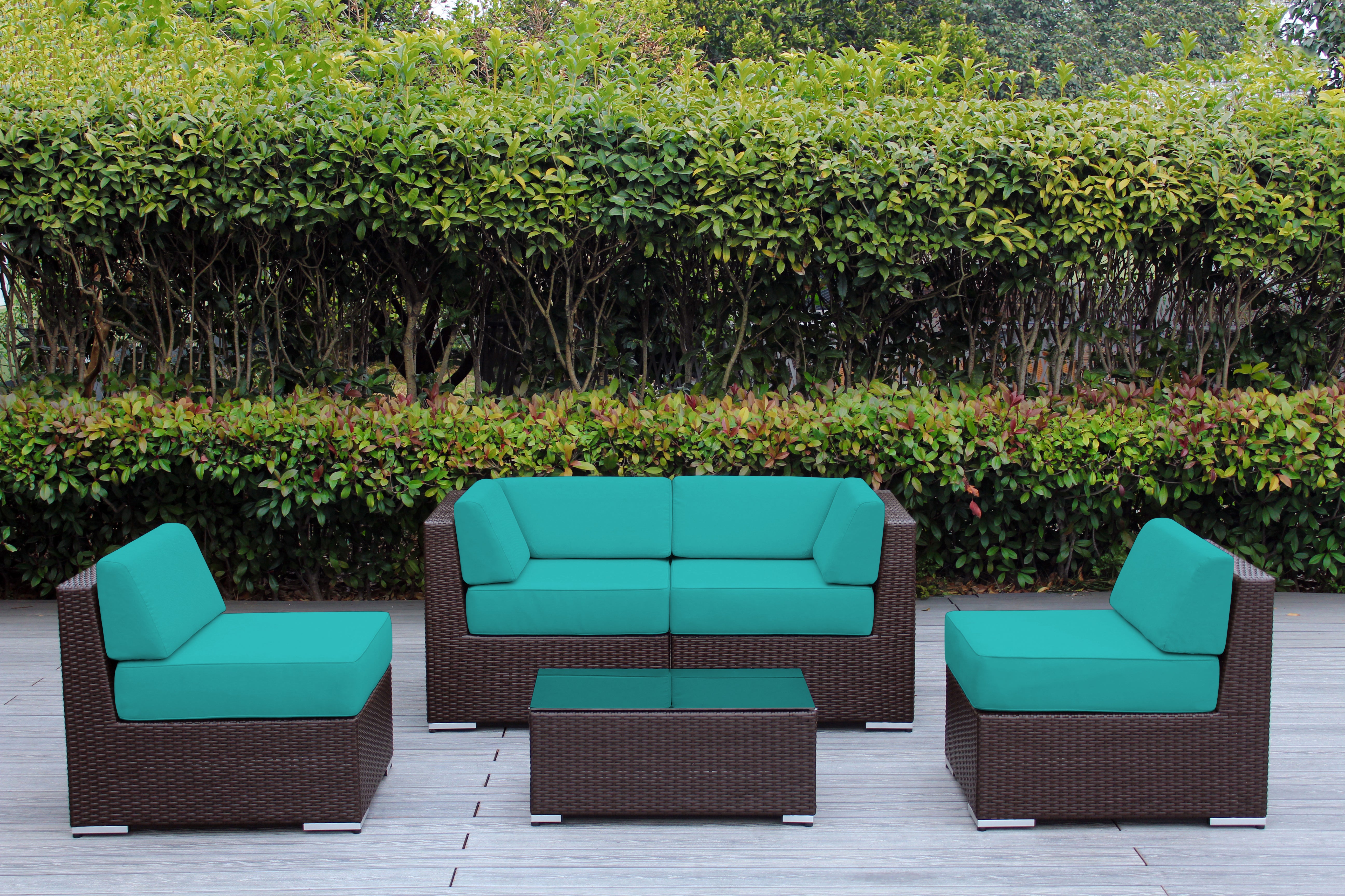 Fully Assembled Rainshield Patio Furniture - Ohana 5 Piece Sectional with 6-inch Water Protected Cushions