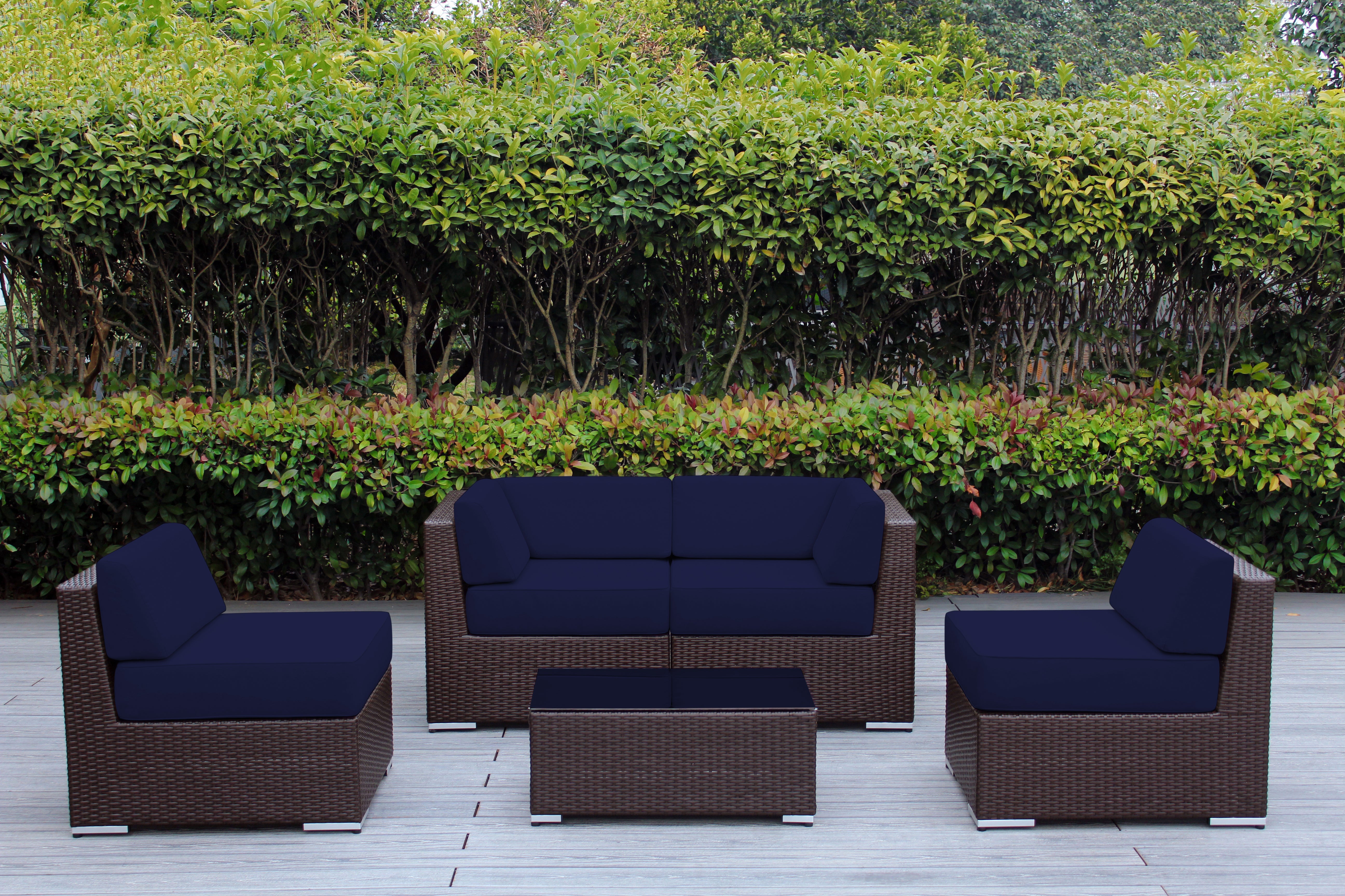 Fully Assembled Rainshield Patio Furniture - Ohana 5 Piece Sectional with 6-inch Water Protected Cushions