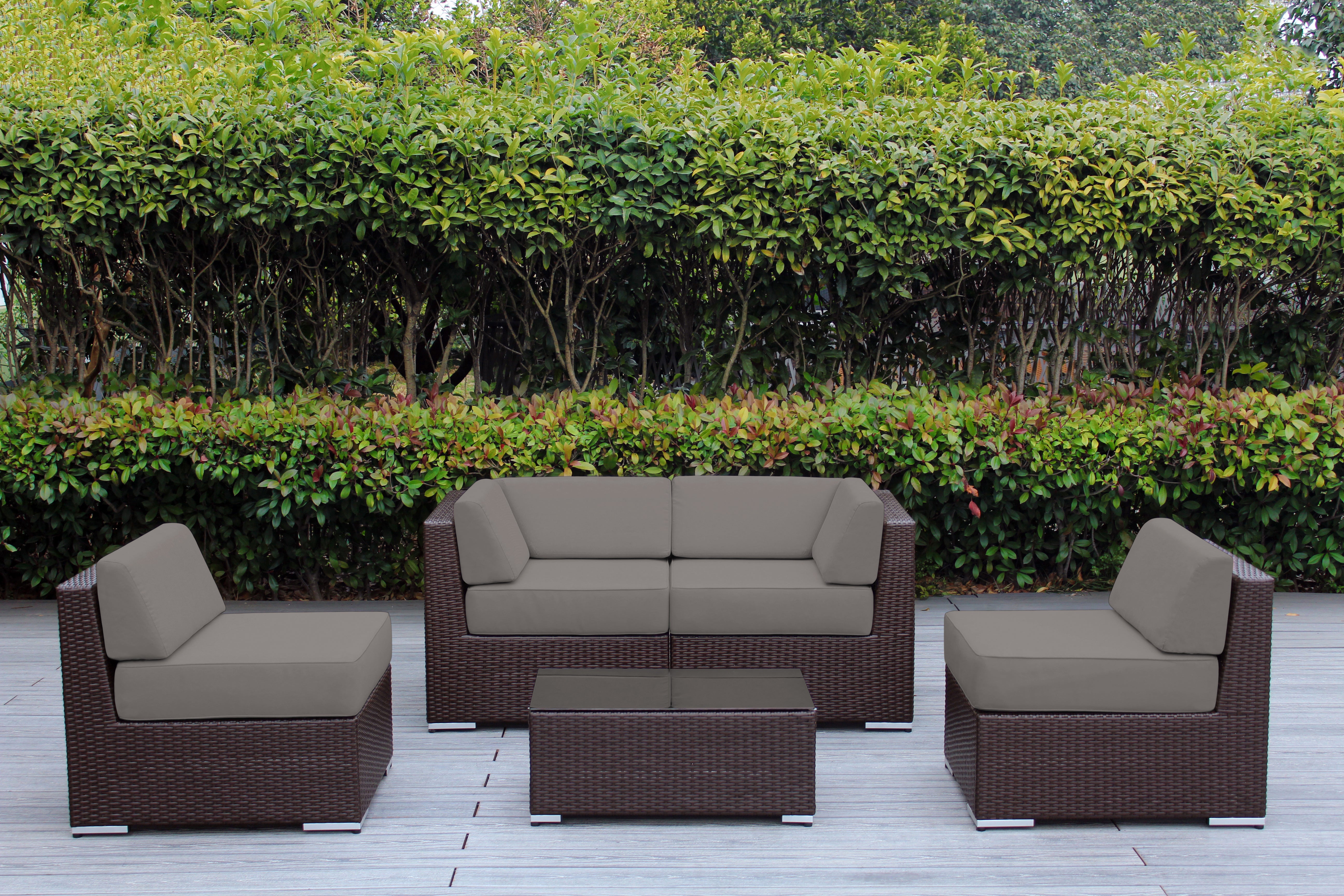 Fully Assembled Rainshield Patio Furniture - Ohana 5 Piece Sectional with 6-inch Water Protected Cushions