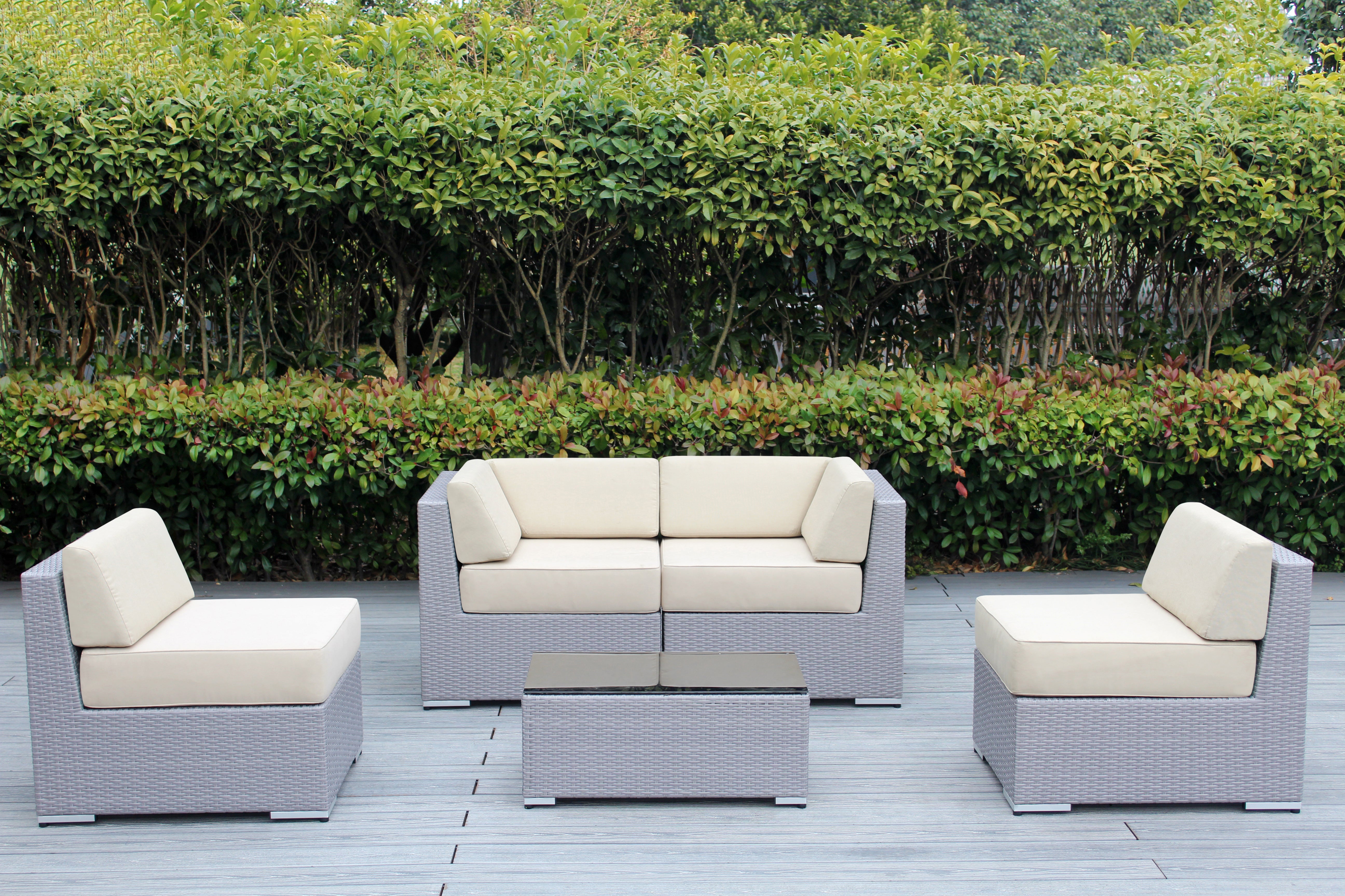 Fully Assembled Rainshield Patio Furniture - Ohana 5 Piece Sectional with 6-inch Water Protected Cushions