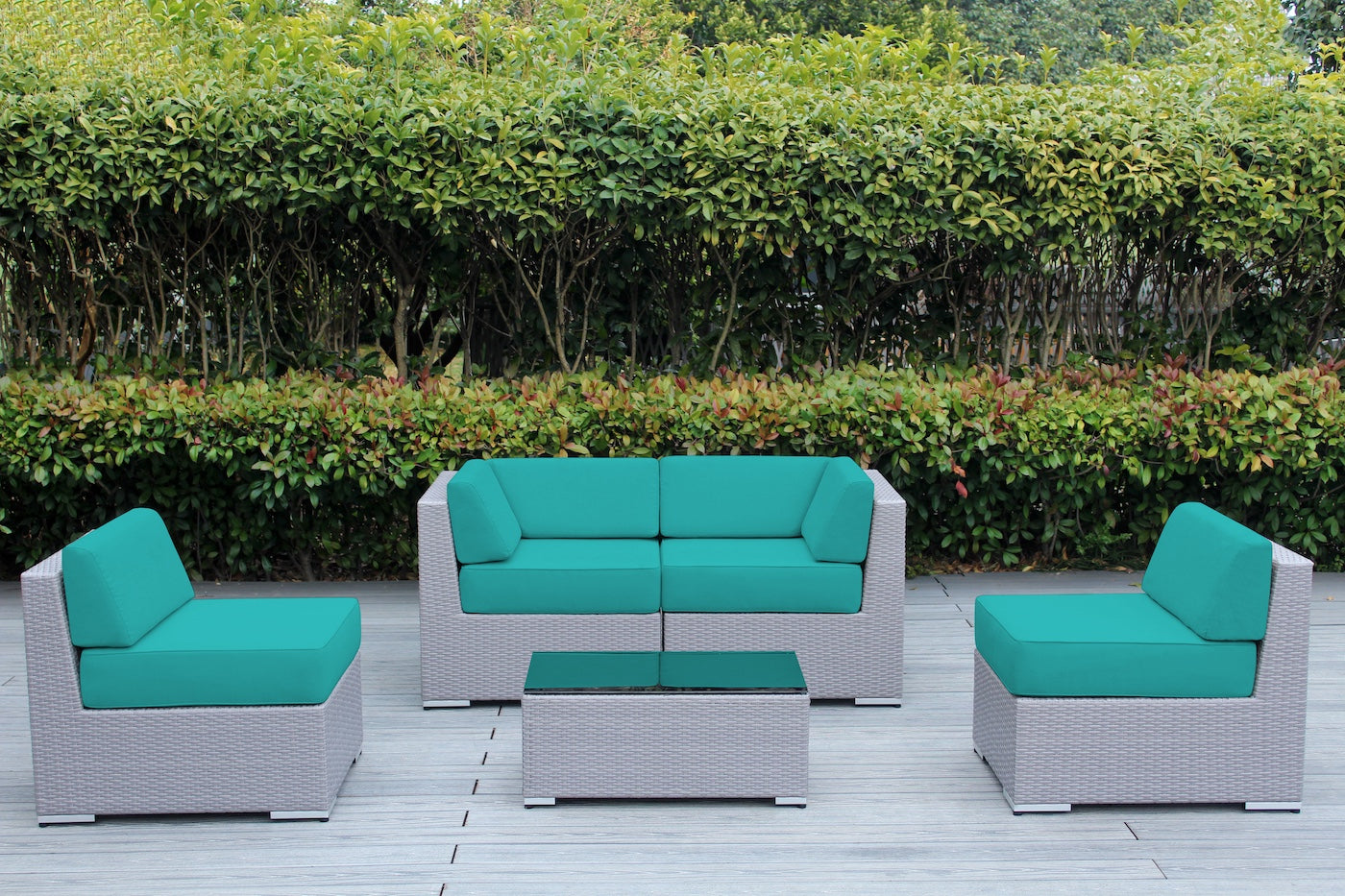 Fully Assembled Rainshield Patio Furniture - Ohana 5 Piece Sectional with 6-inch Water Protected Cushions