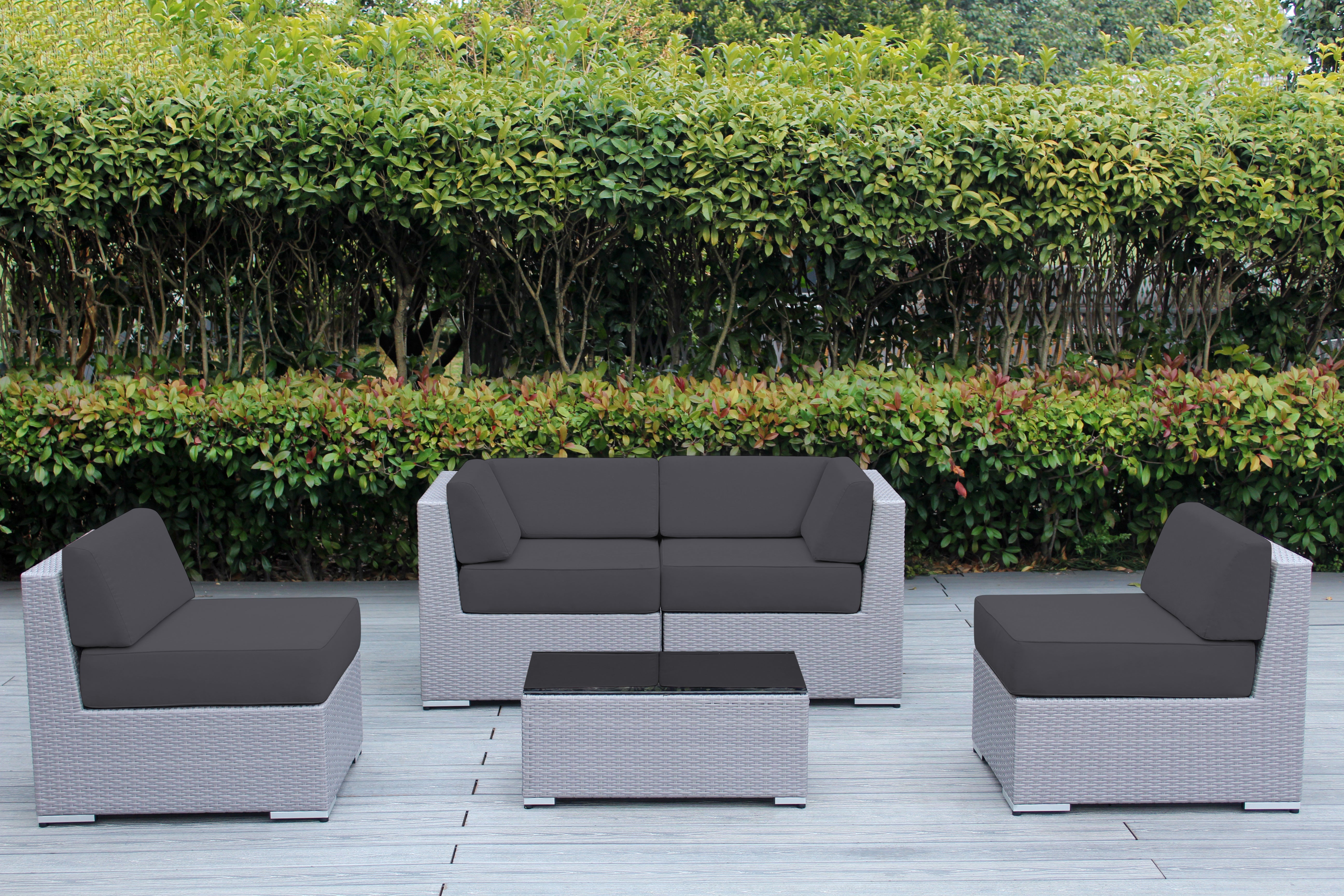 Fully Assembled Rainshield Patio Furniture - Ohana 5 Piece Sectional with 6-inch Water Protected Cushions