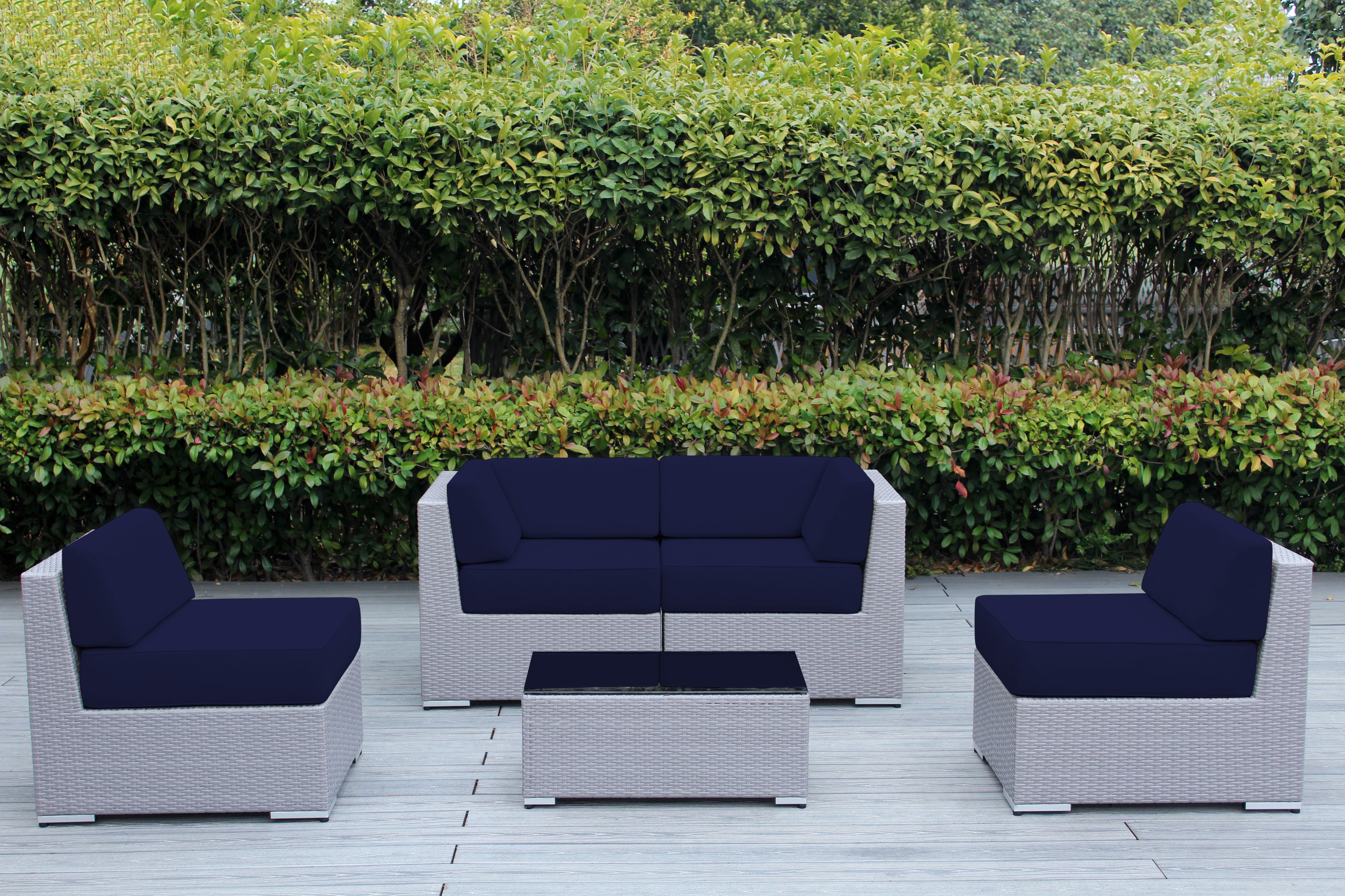 Fully Assembled Rainshield Patio Furniture - Ohana 5 Piece Sectional with 6-inch Water Protected Cushions